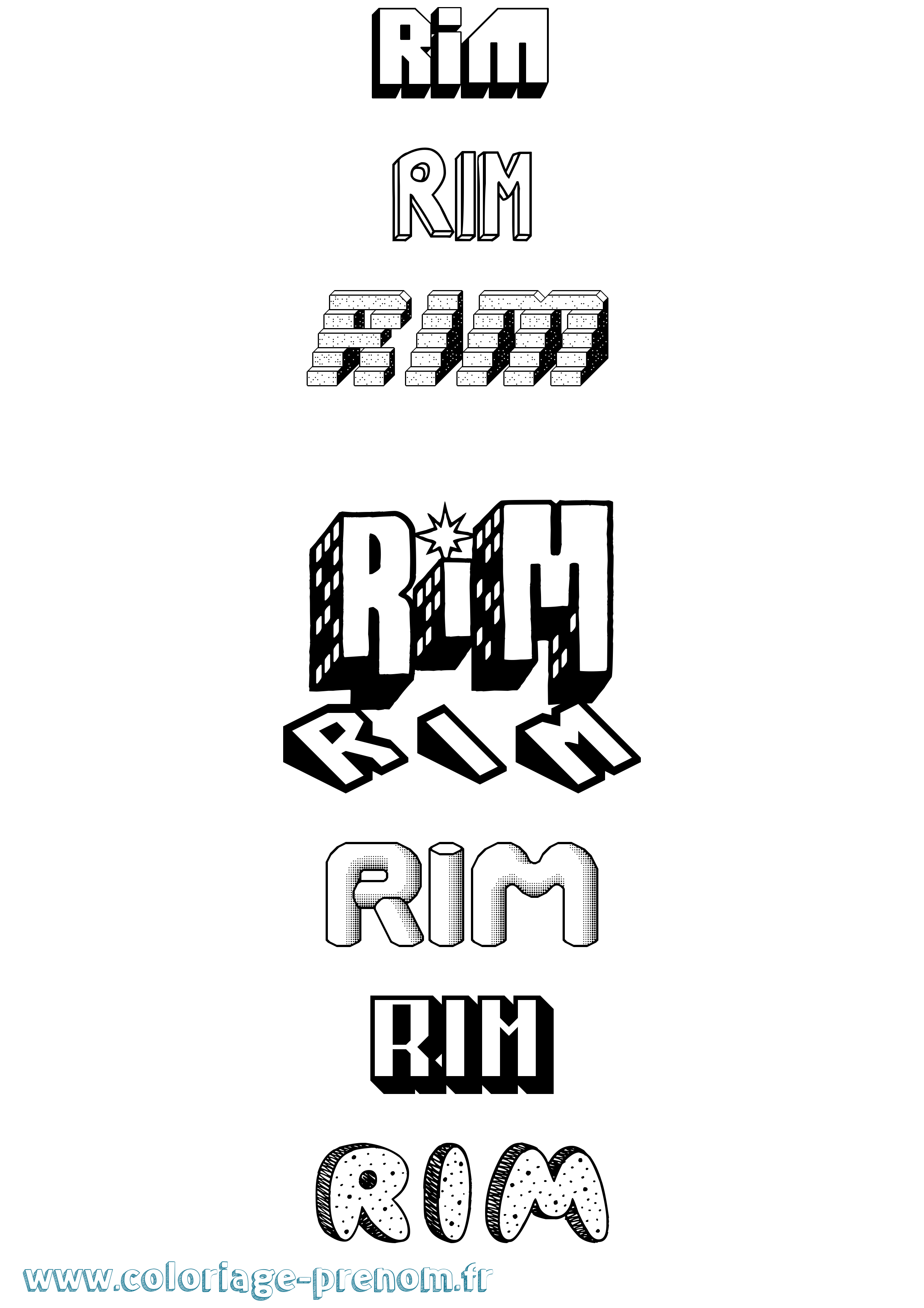 Coloriage Rim Effet 3D Coloriage prénom Rim Effet 3D