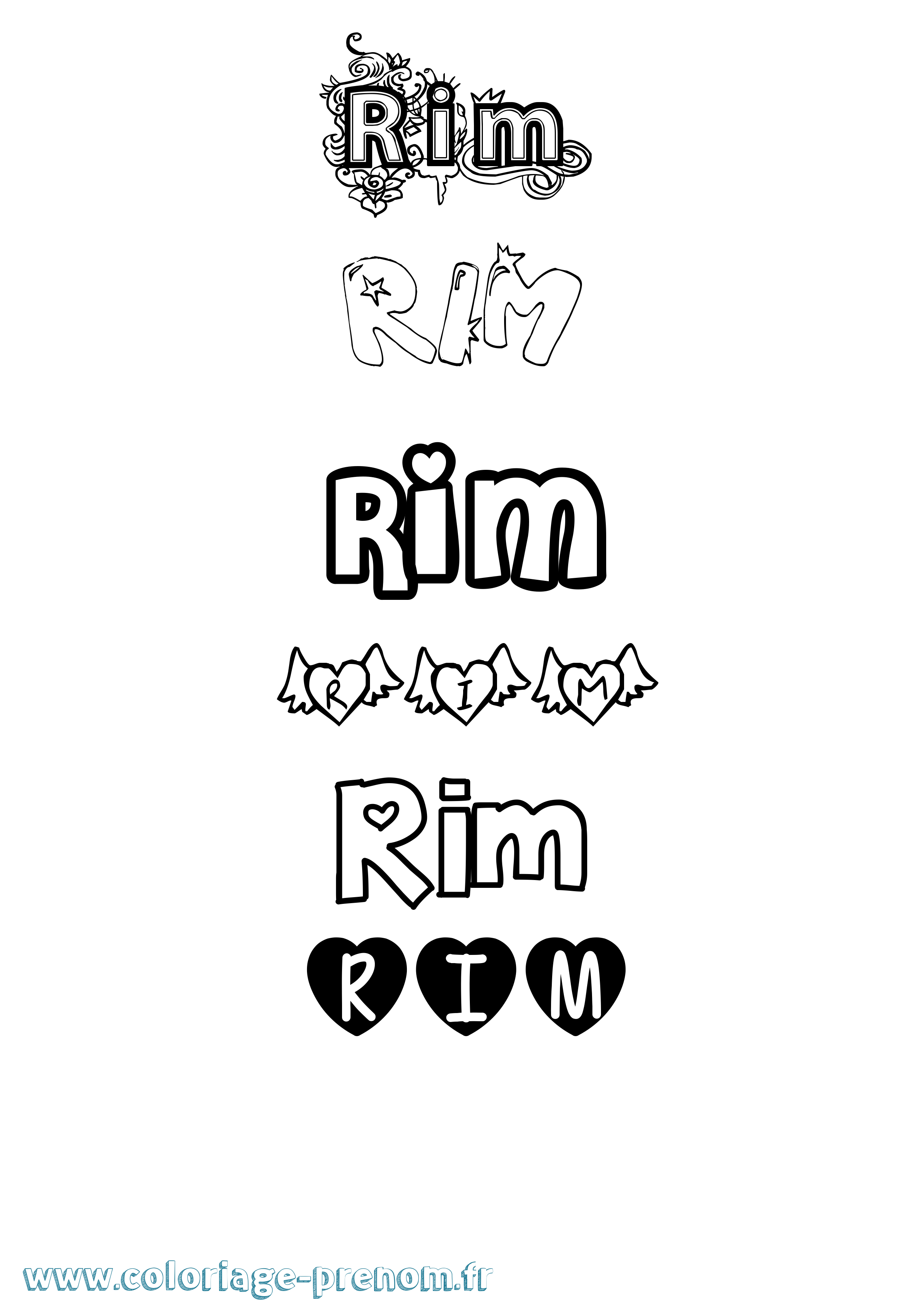 Coloriage Rim Girly Coloriage prénom Rim Girly