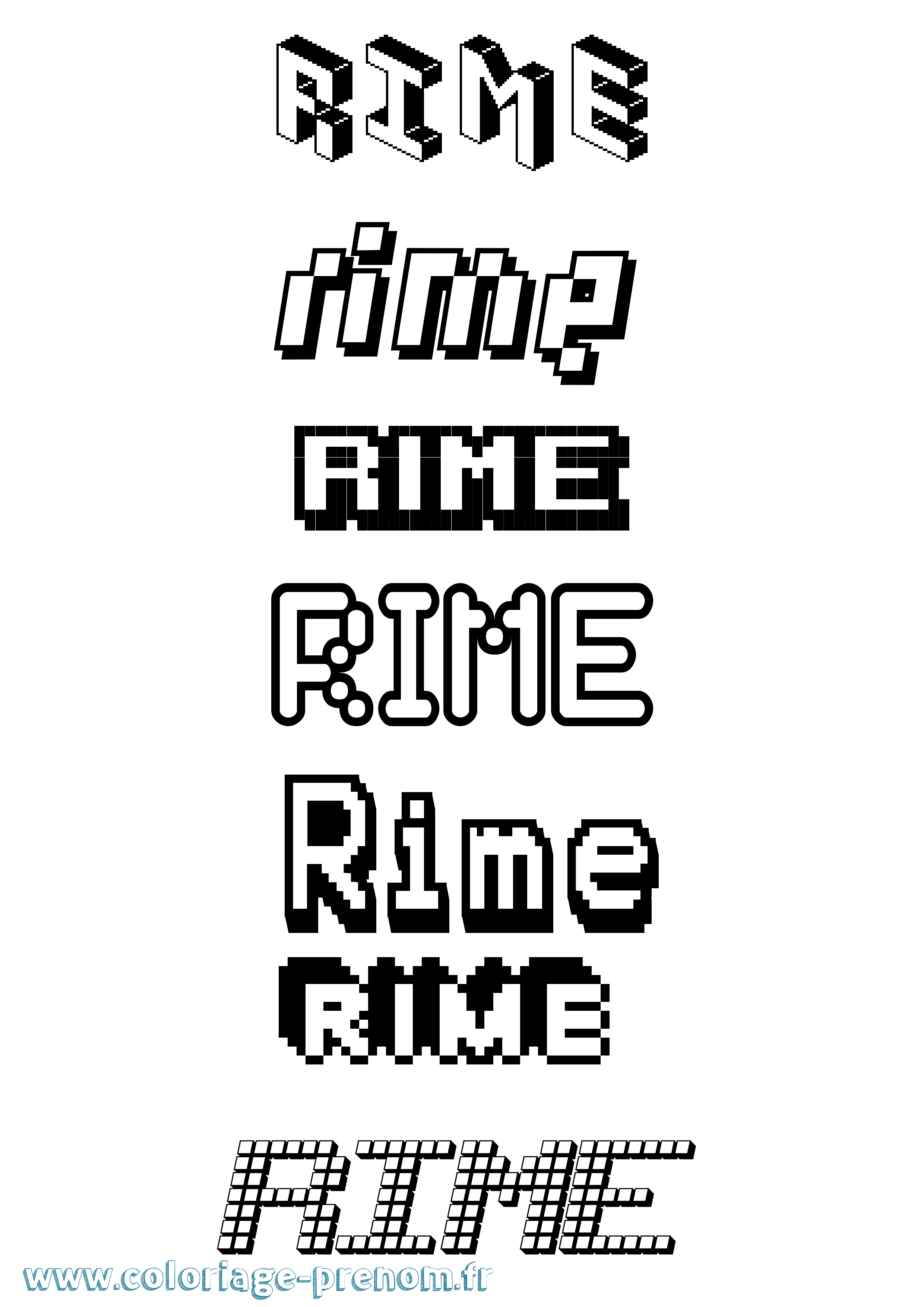 Coloriage prénom Rime Pixel
