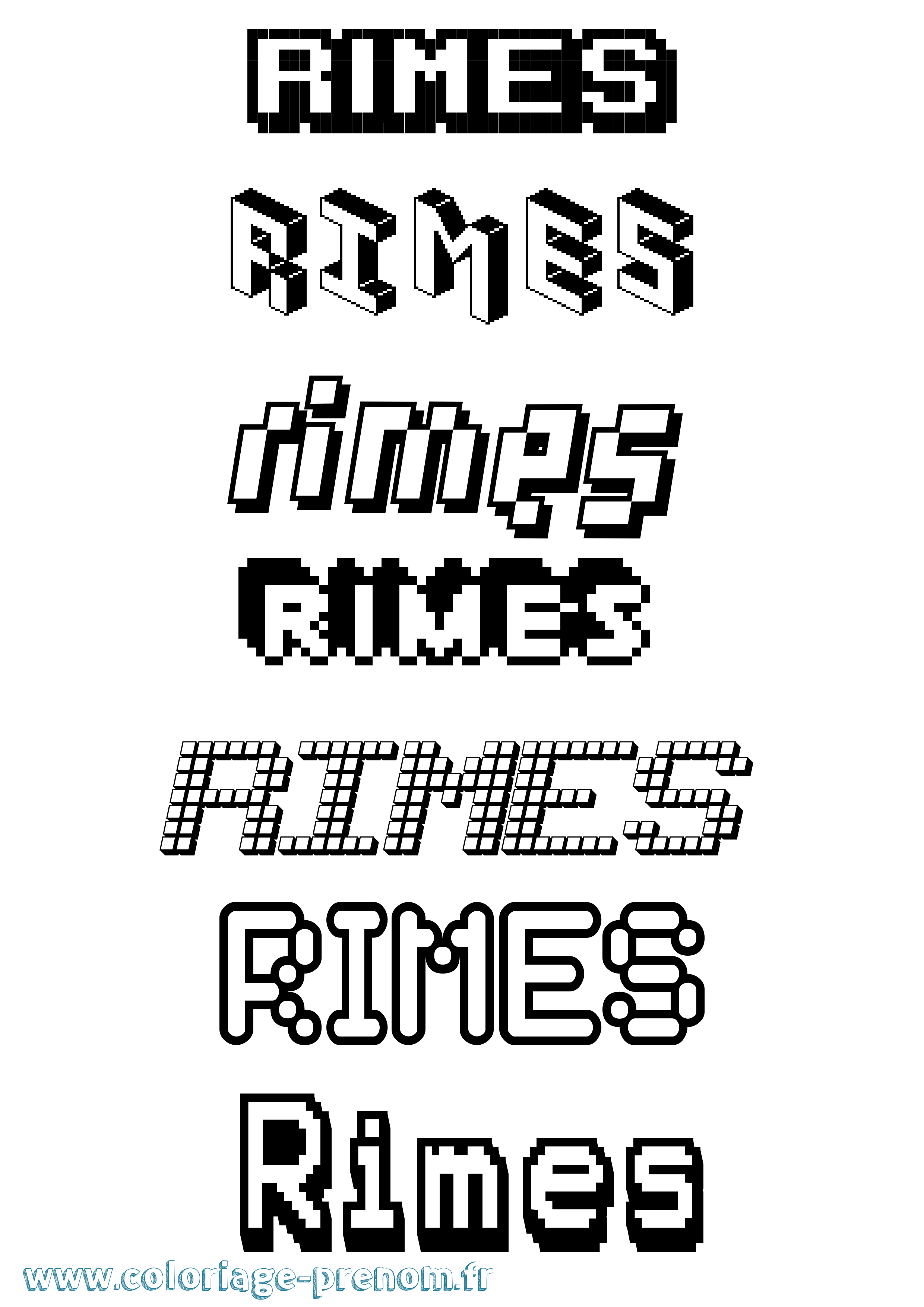 Coloriage prénom Rimes Pixel