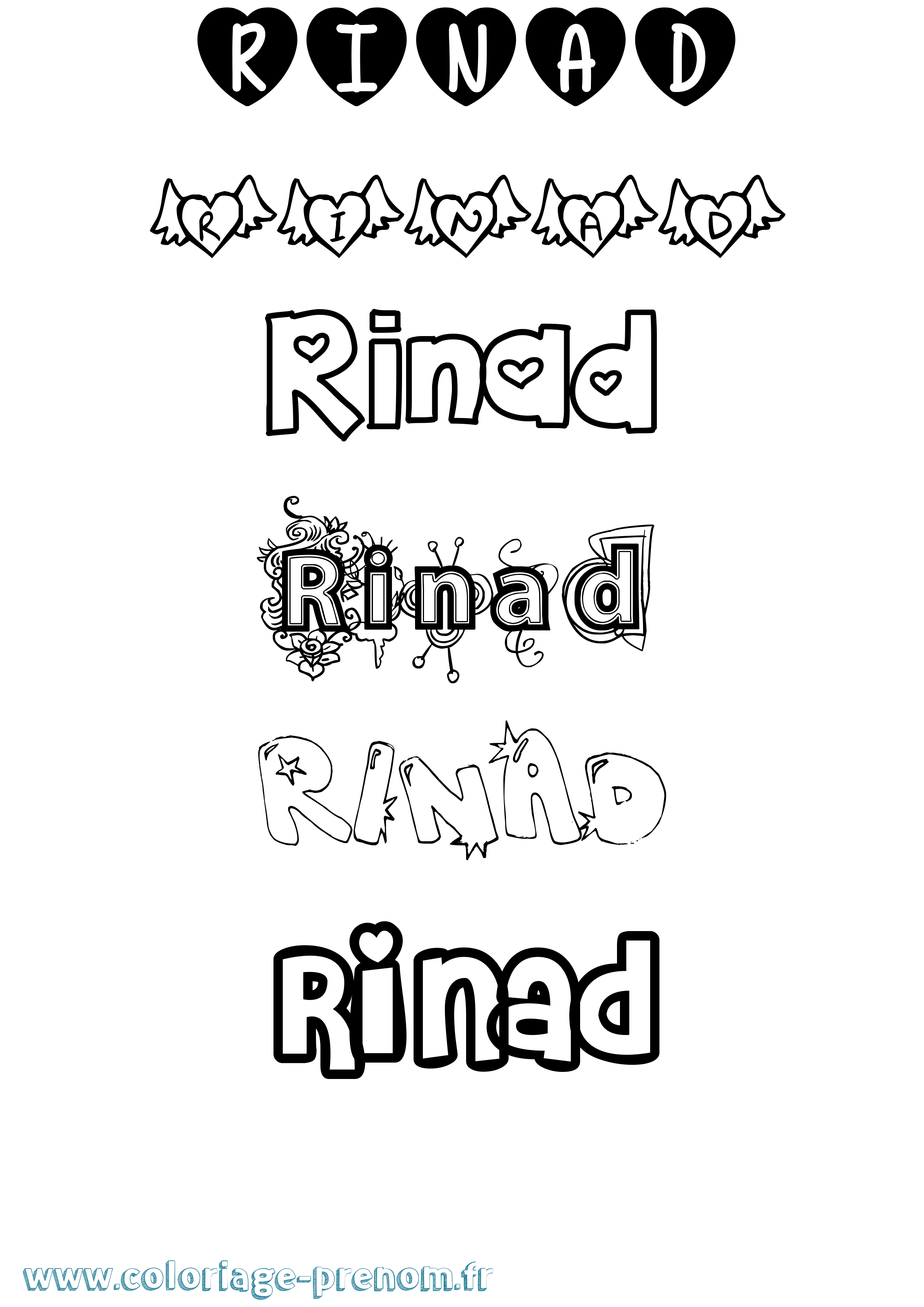 Coloriage prénom Rinad Girly