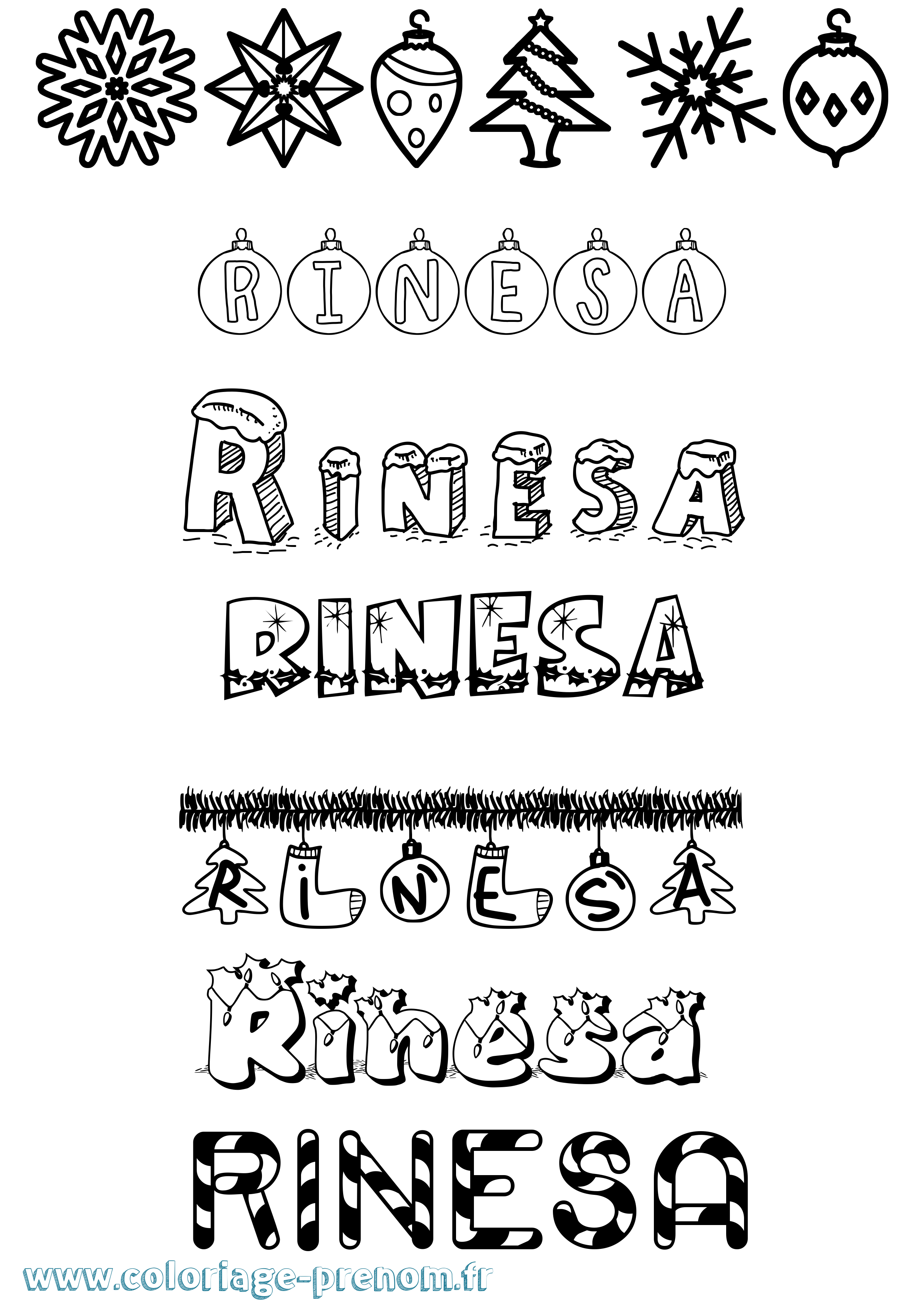 Coloriage Rinesa Noël Coloriage prénom Rinesa Noël