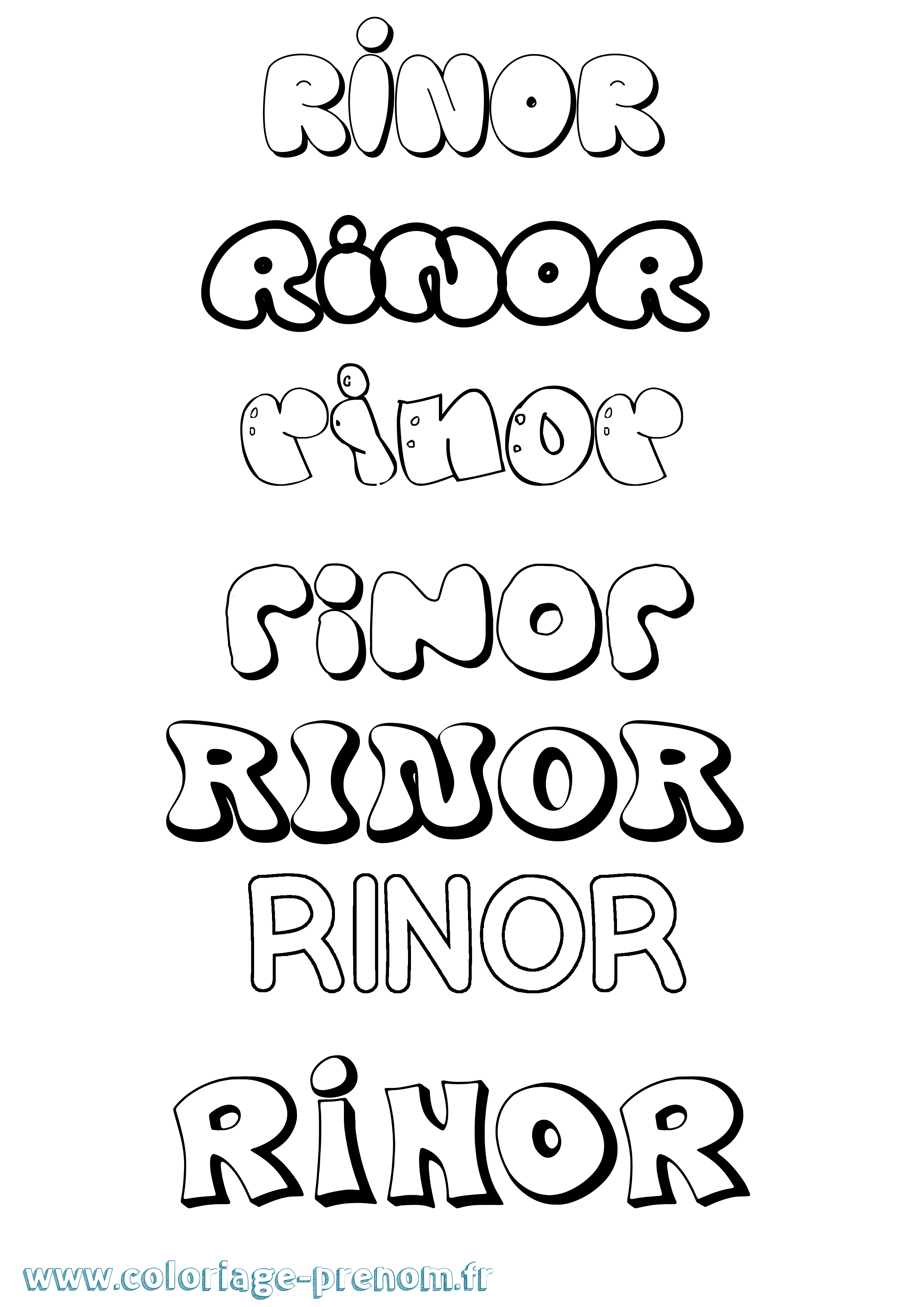 Coloriage prénom Rinor Bubble