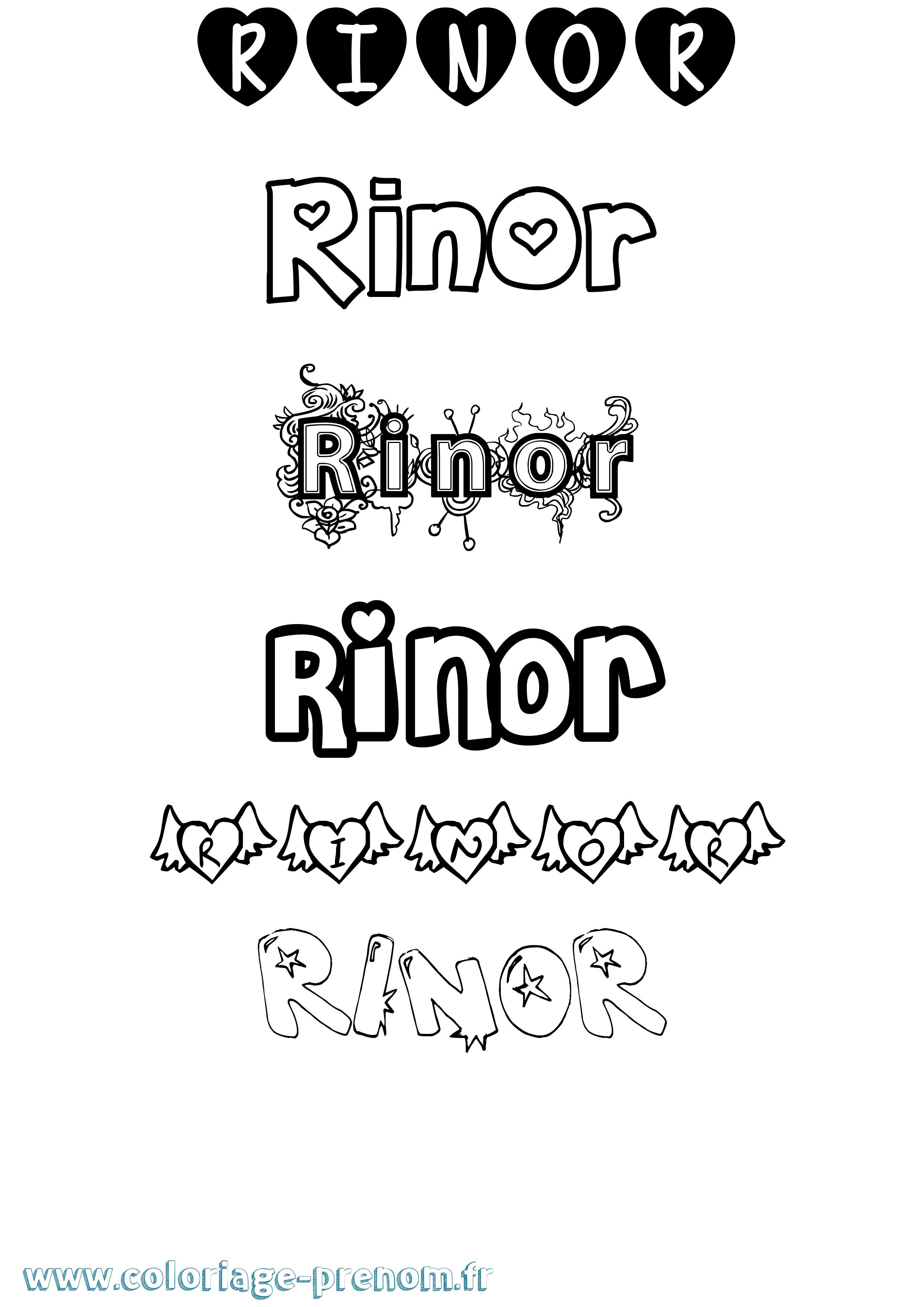 Coloriage prénom Rinor Girly