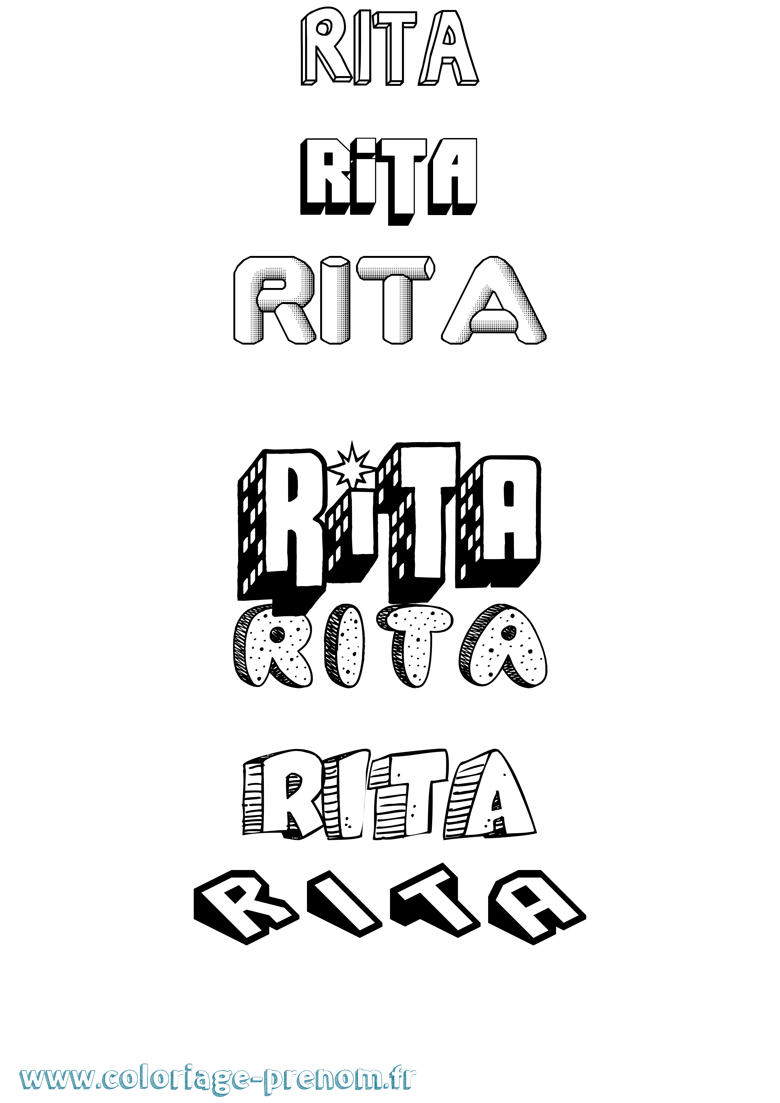 Coloriage prénom Rita Effet 3D
