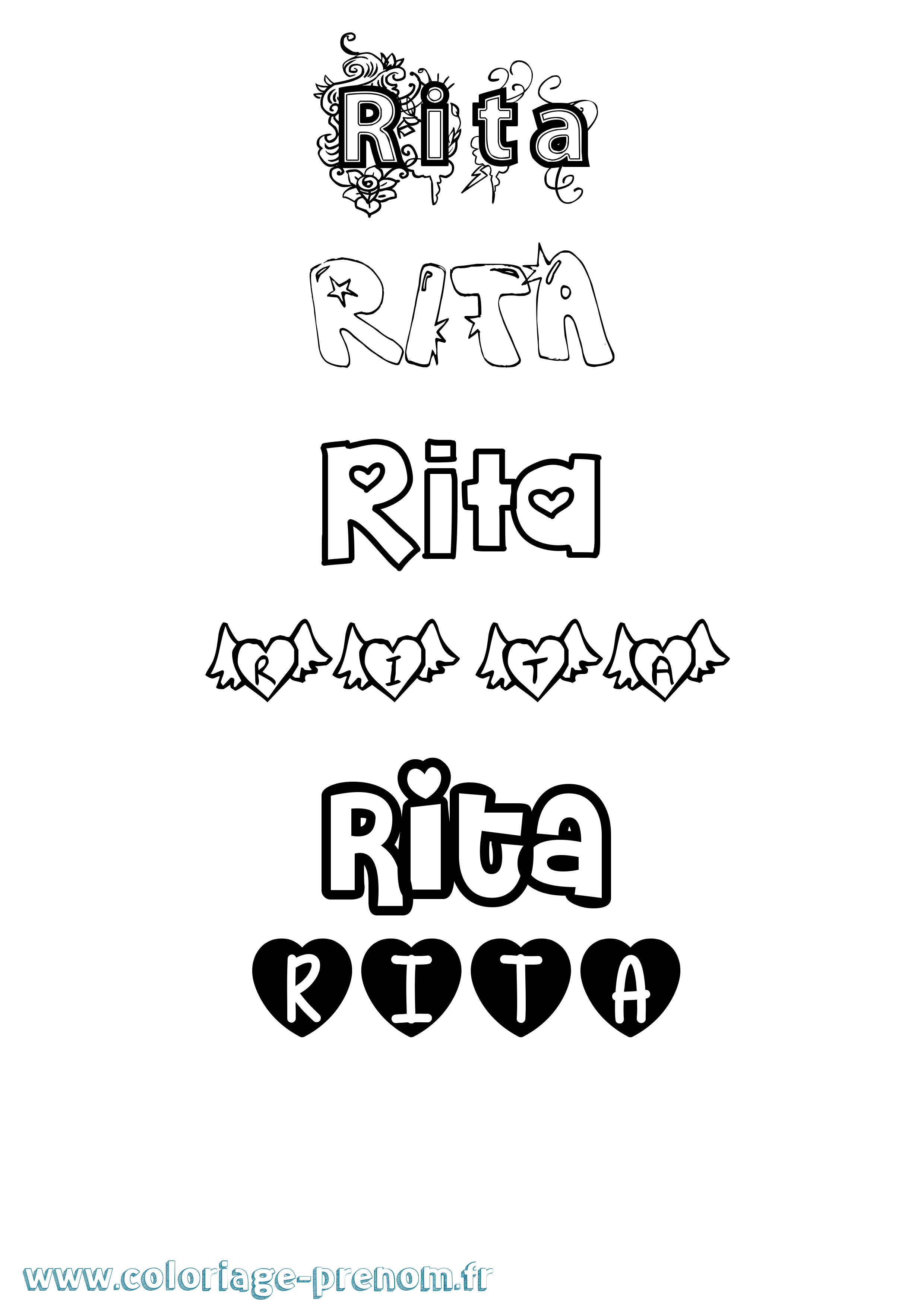 Coloriage prénom Rita Girly