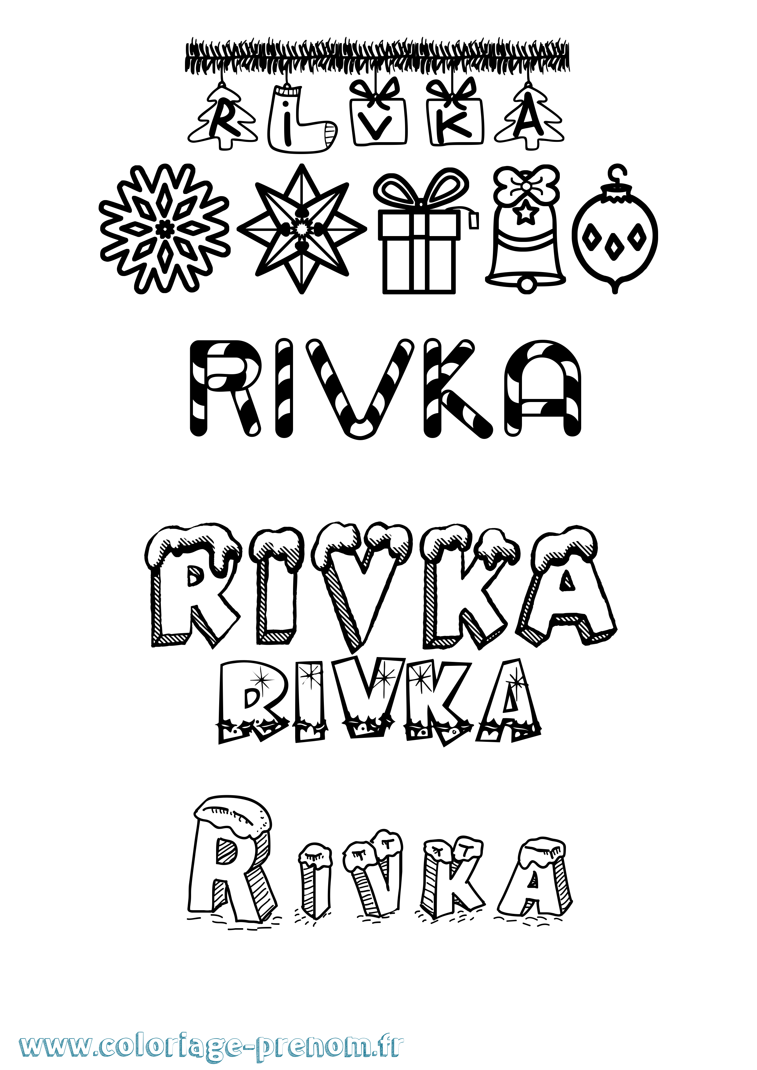 Coloriage prénom Rivka Noël