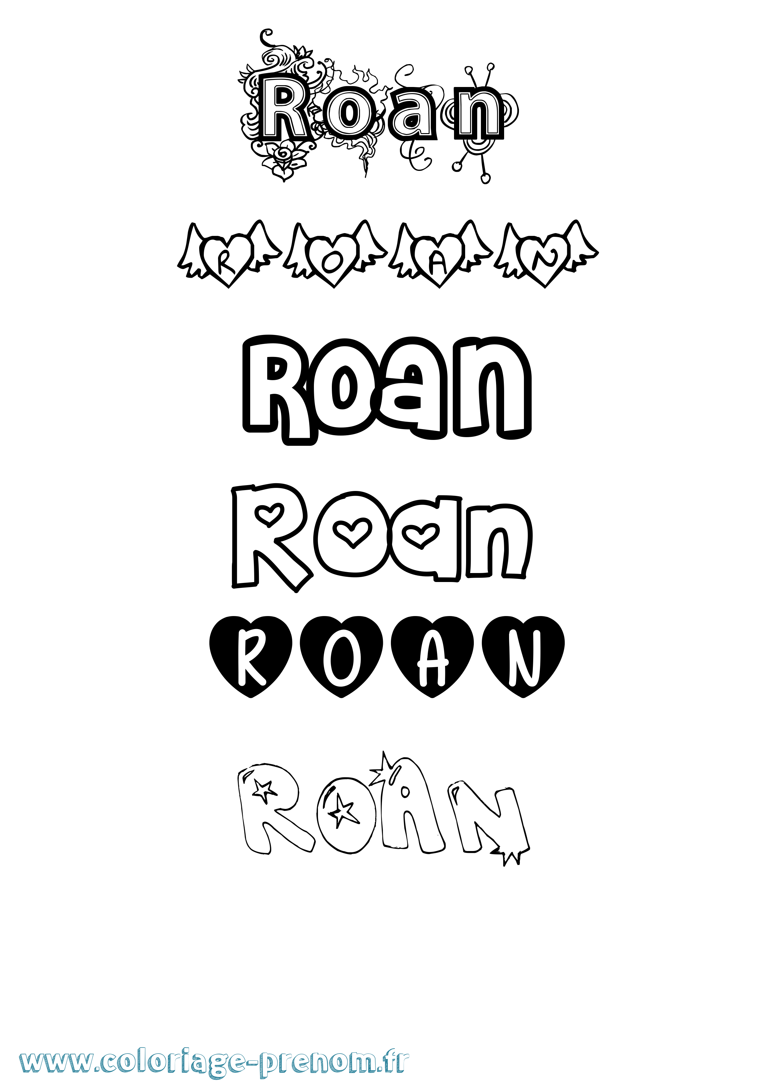 Coloriage prénom Roan Girly