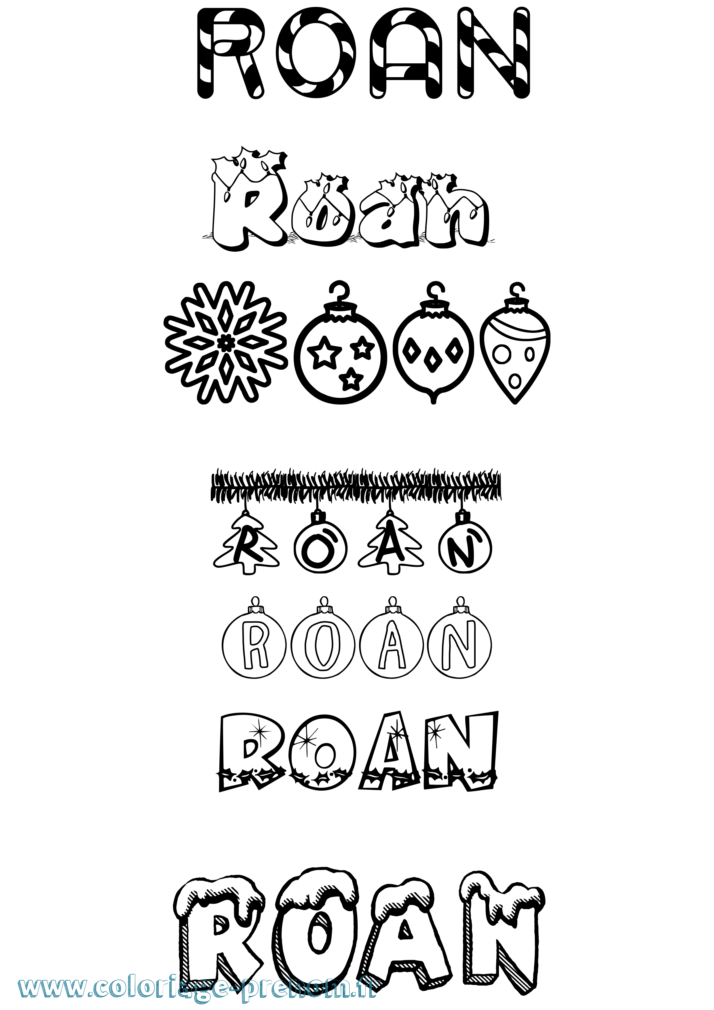 Coloriage prénom Roan Noël