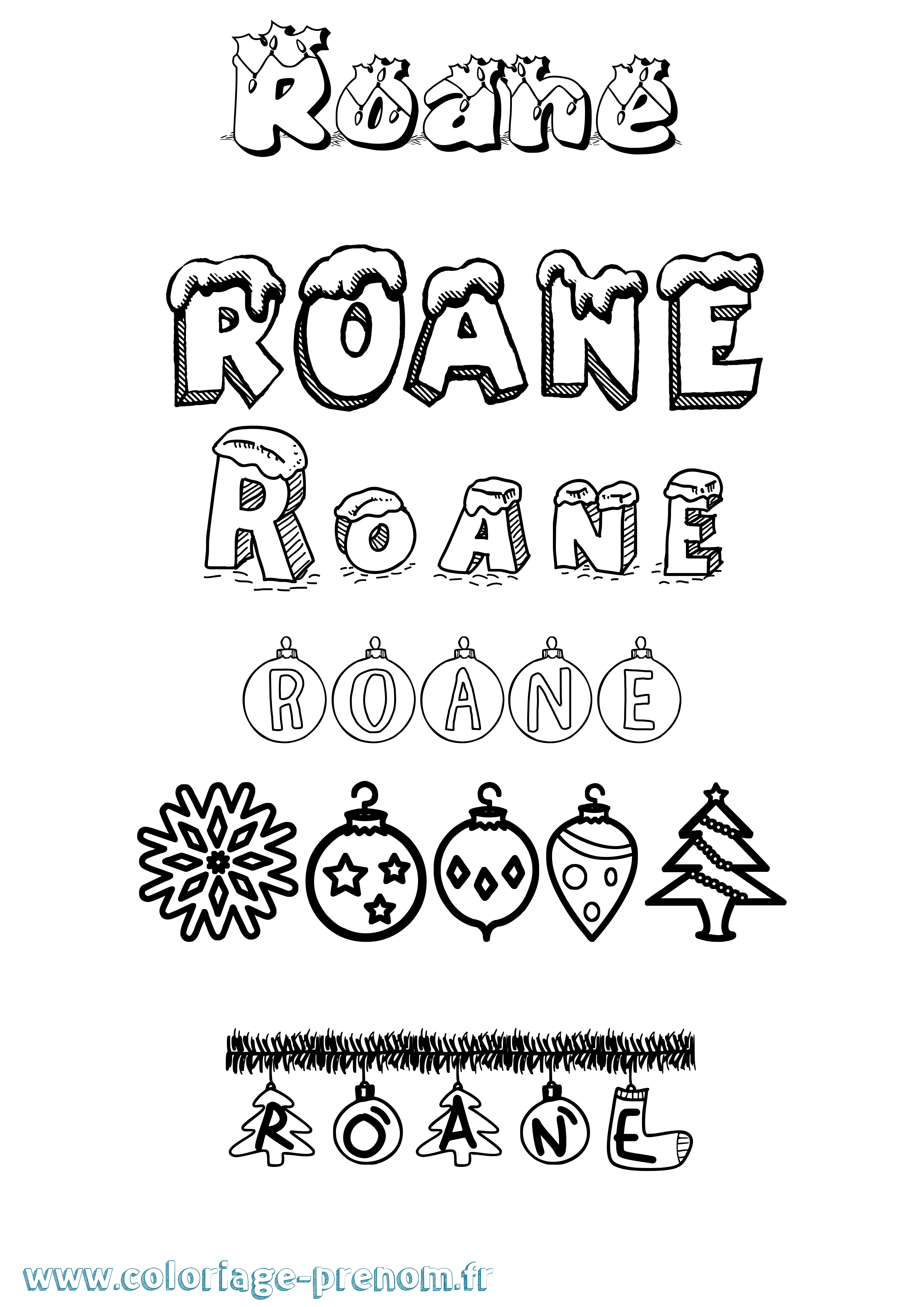 Coloriage prénom Roane Noël