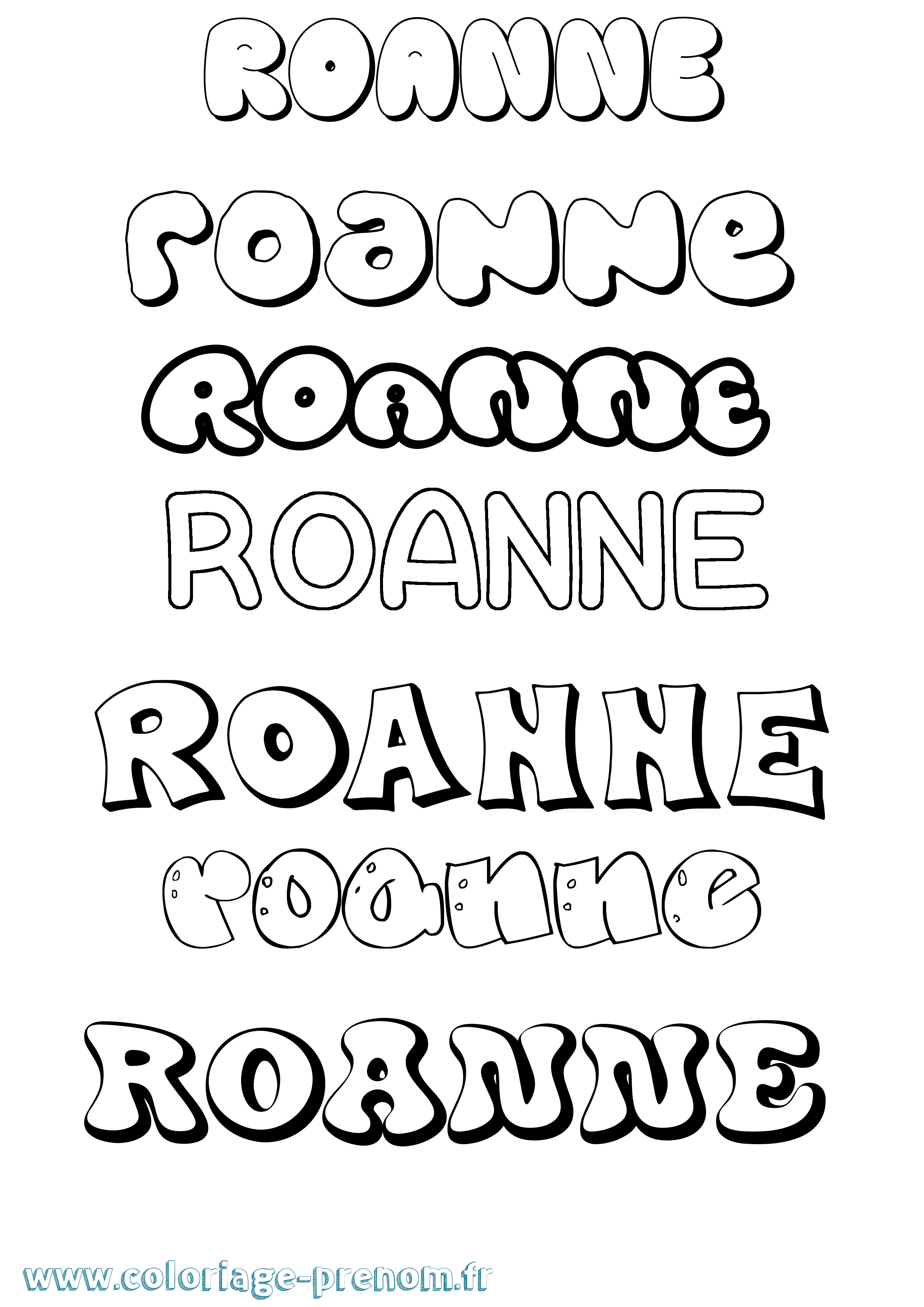 Coloriage prénom Roanne Bubble