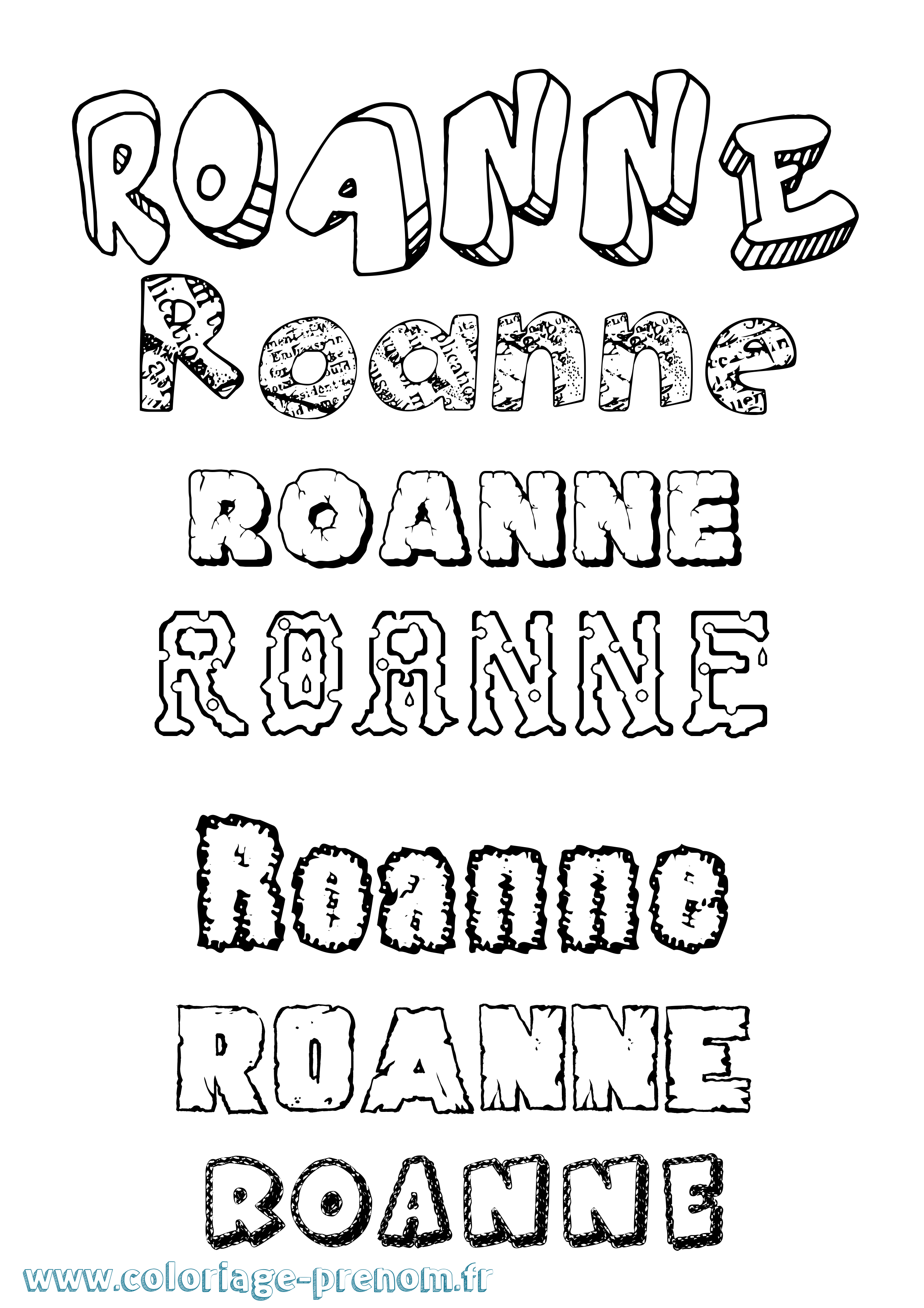 Coloriage prénom Roanne Destructuré