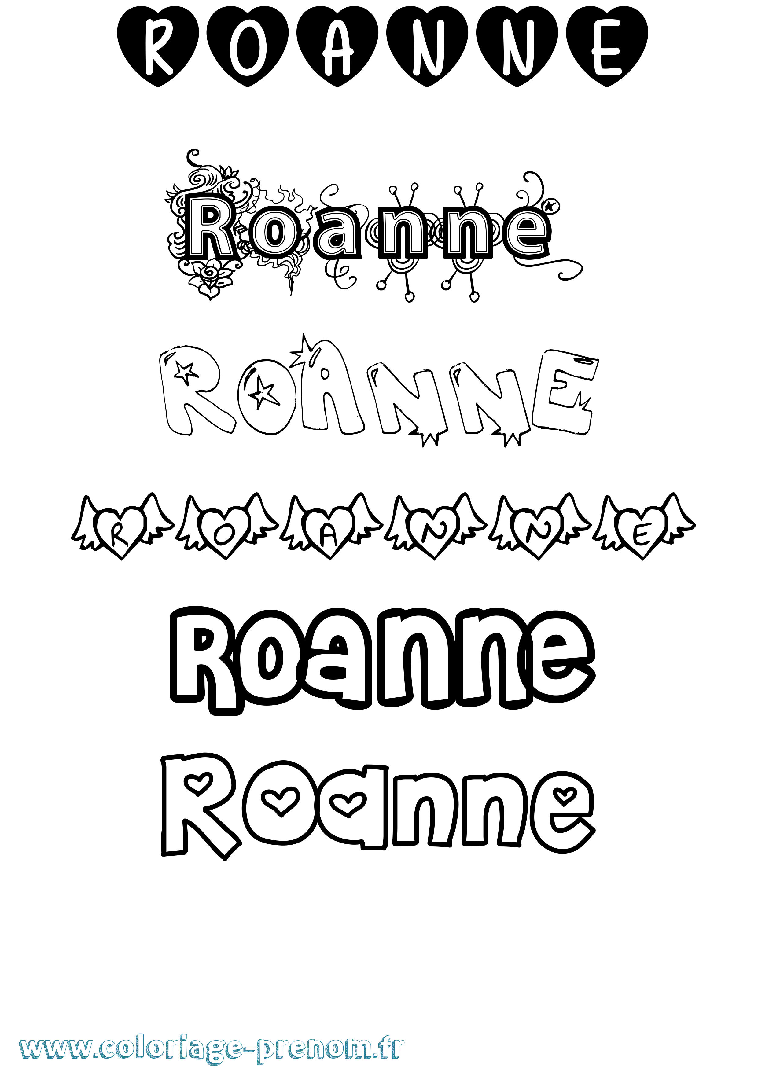 Coloriage prénom Roanne Girly