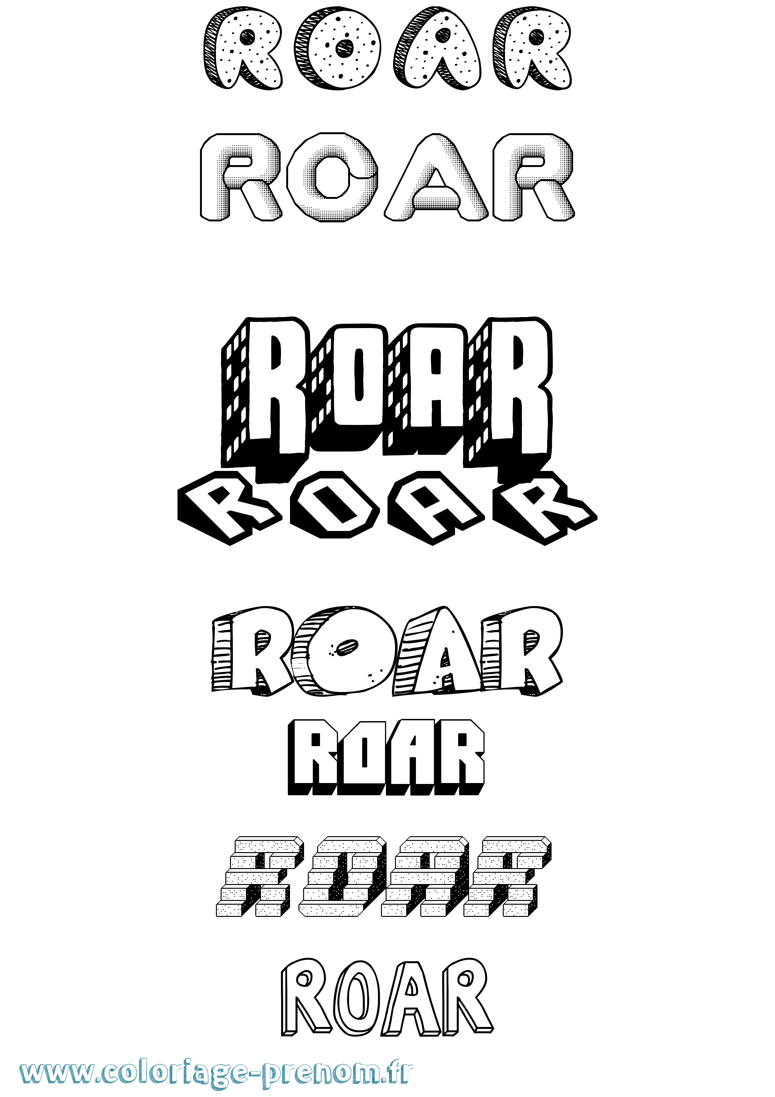 Coloriage prénom Roar Effet 3D