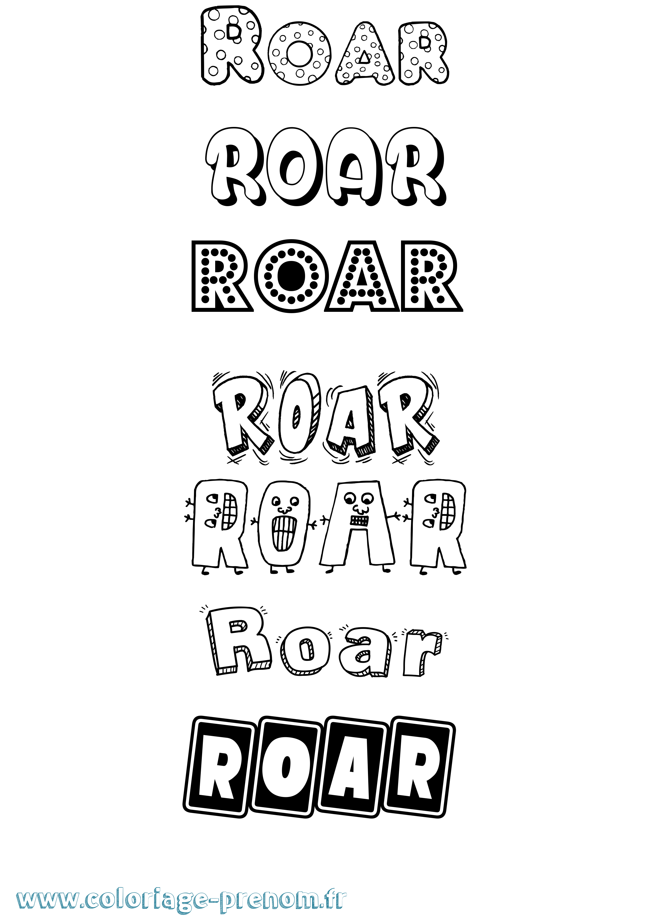 Coloriage prénom Roar Fun