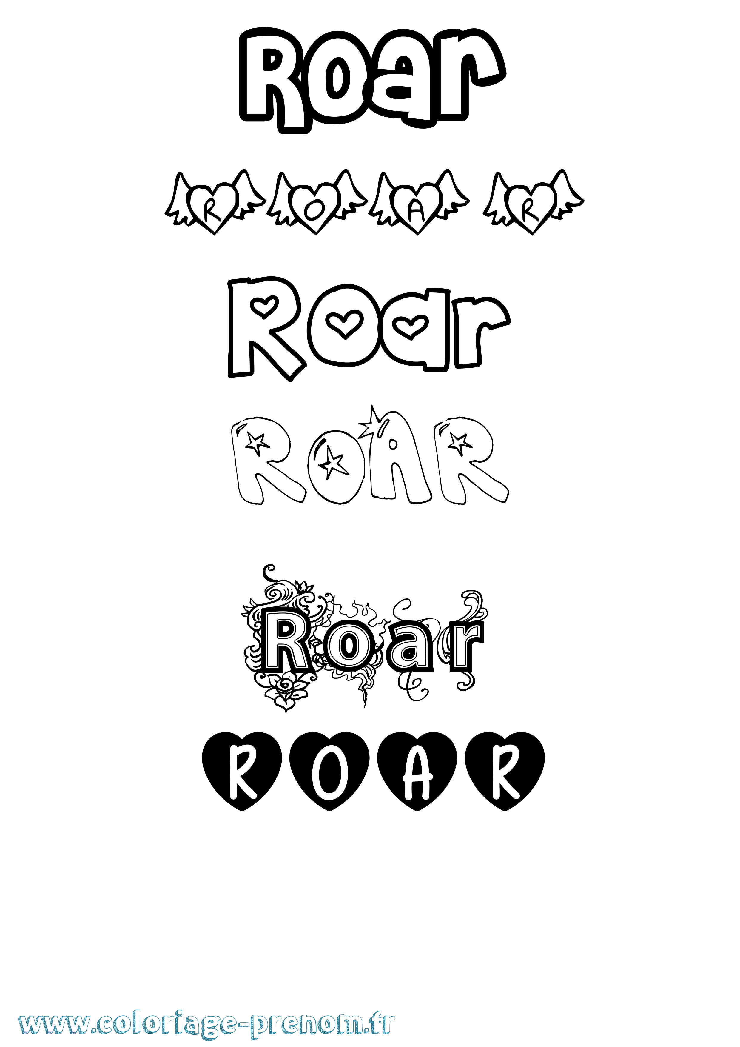Coloriage prénom Roar Girly
