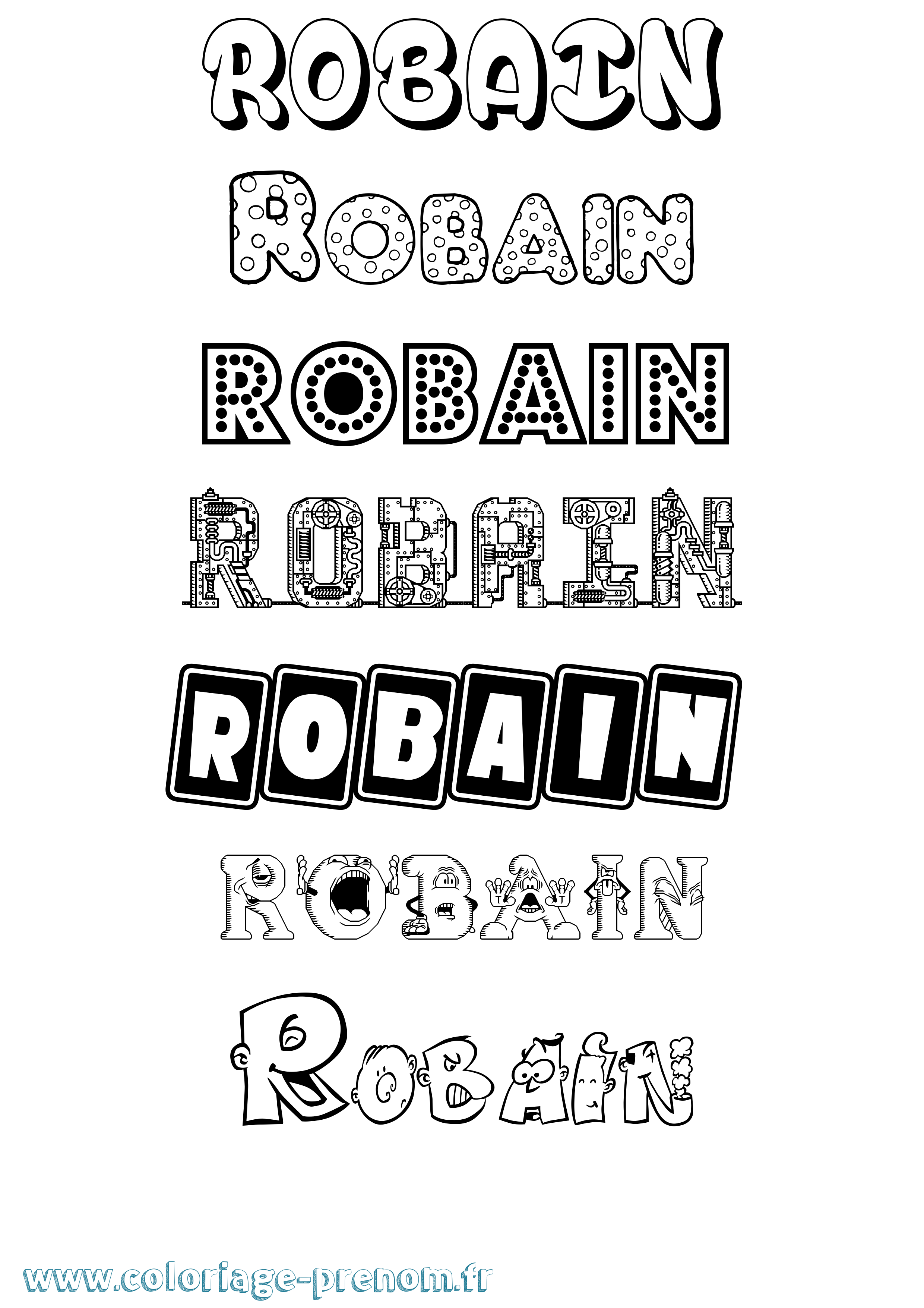 Coloriage prénom Robain Fun