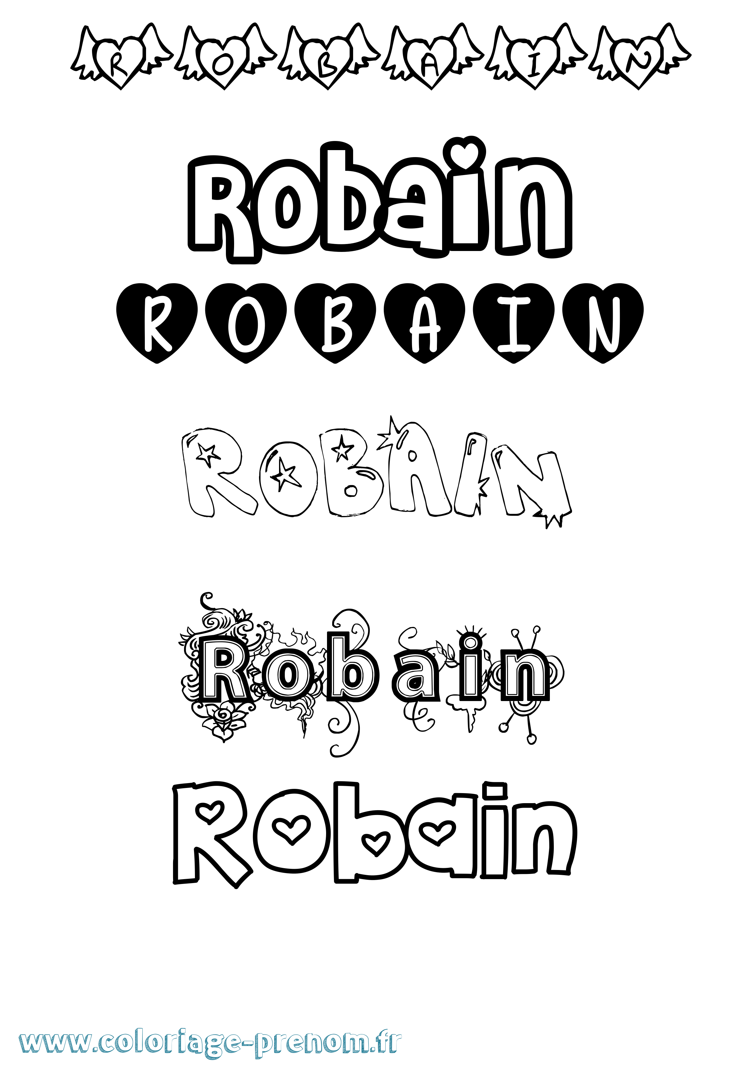 Coloriage Robain Girly Coloriage prénom Robain Girly