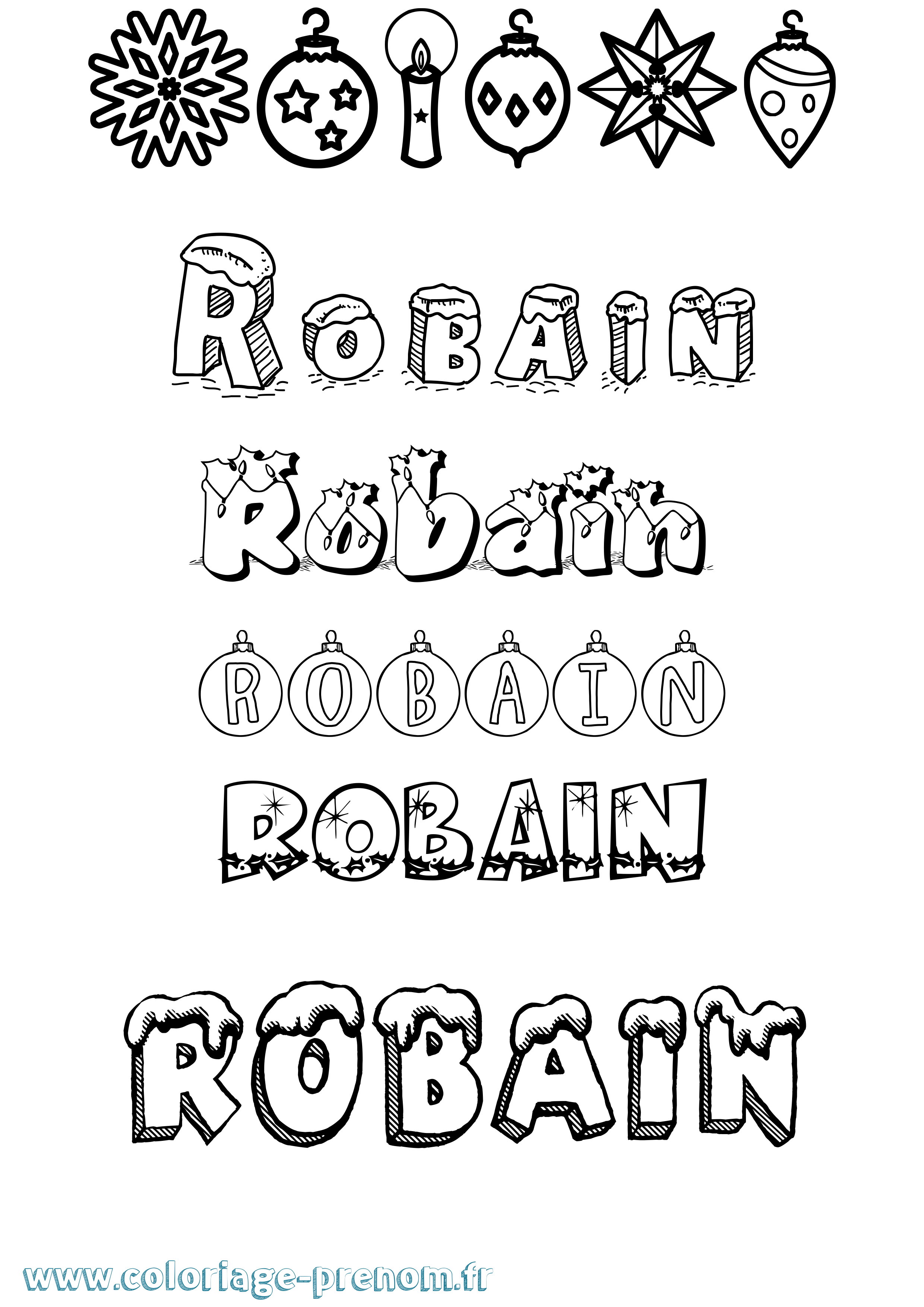 Coloriage Robain Noël Coloriage prénom Robain Noël