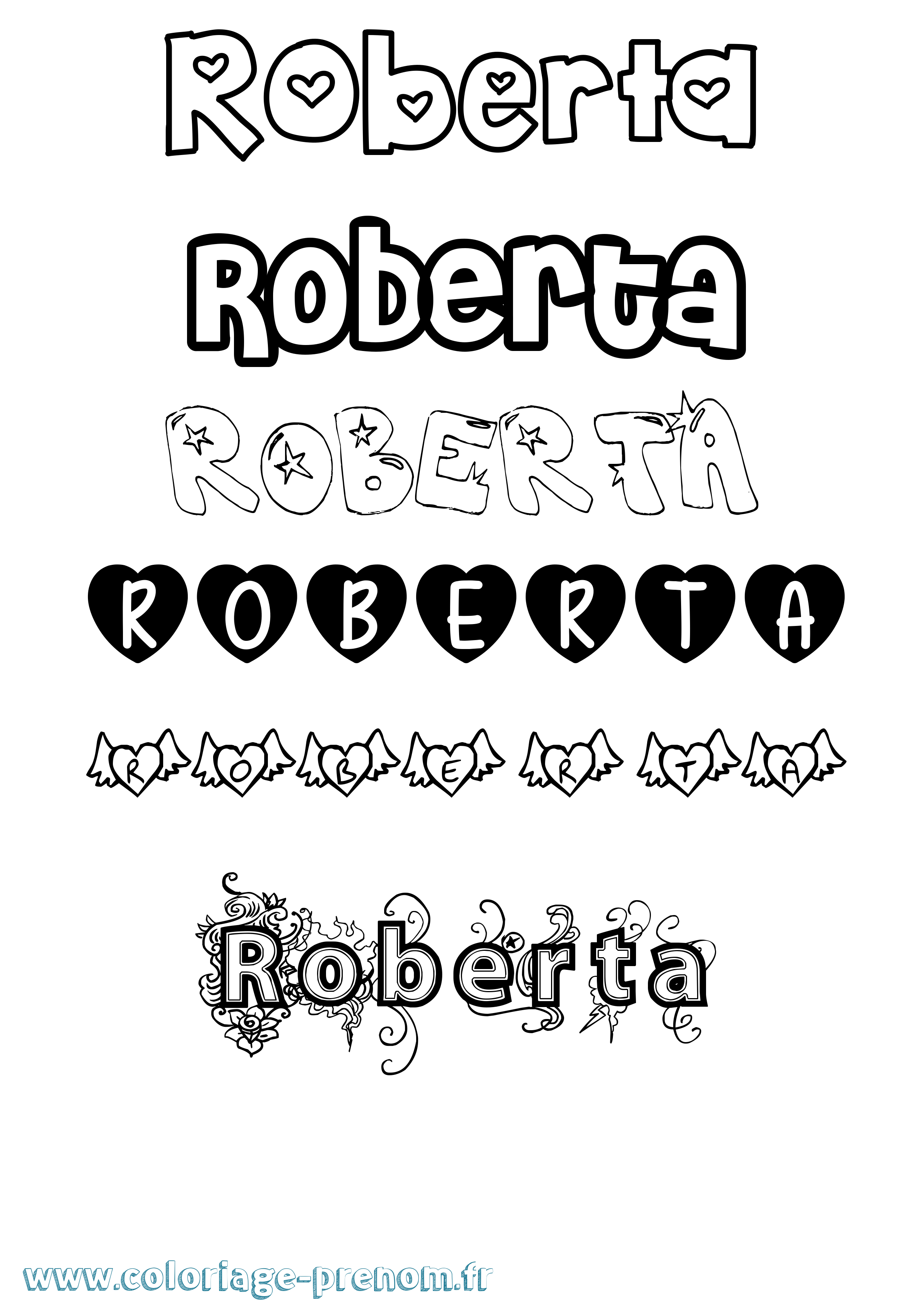 Coloriage prénom Roberta Girly