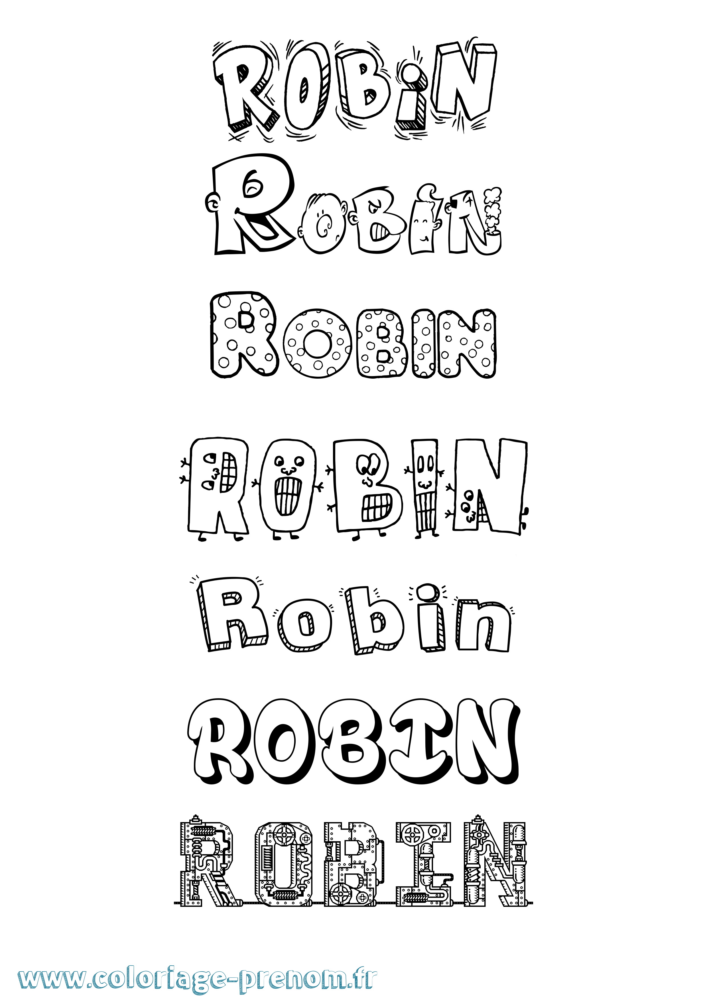 Coloriage prénom Robin Fun