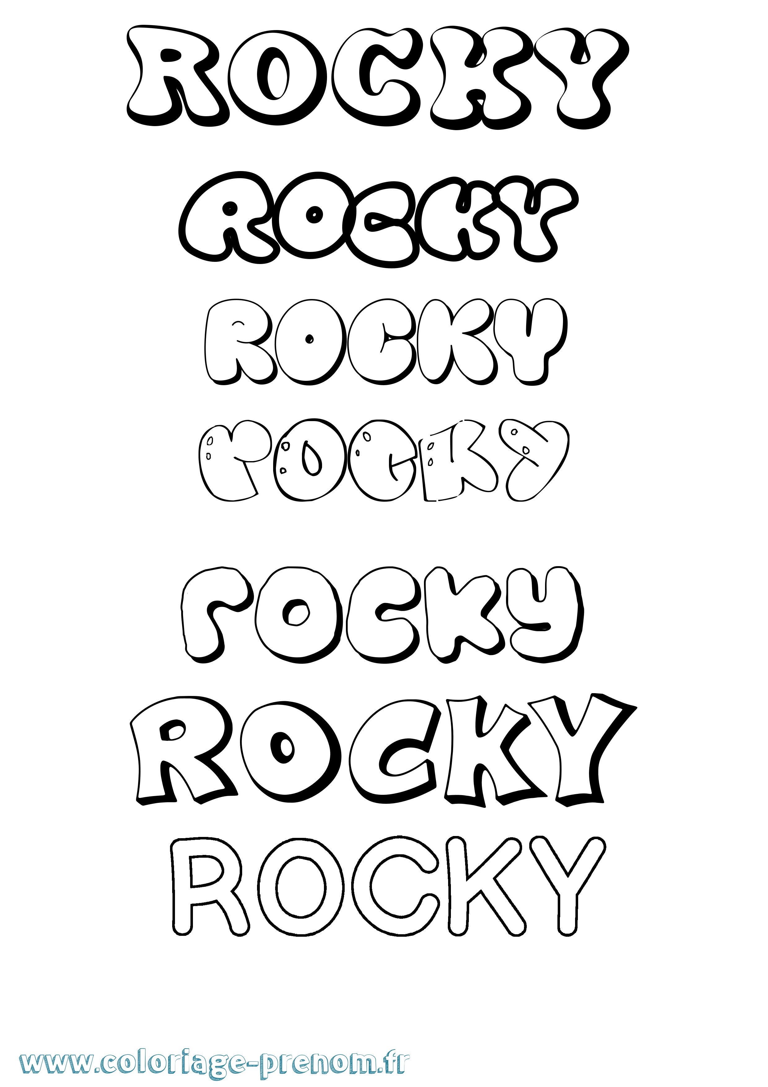 Coloriage prénom Rocky Bubble