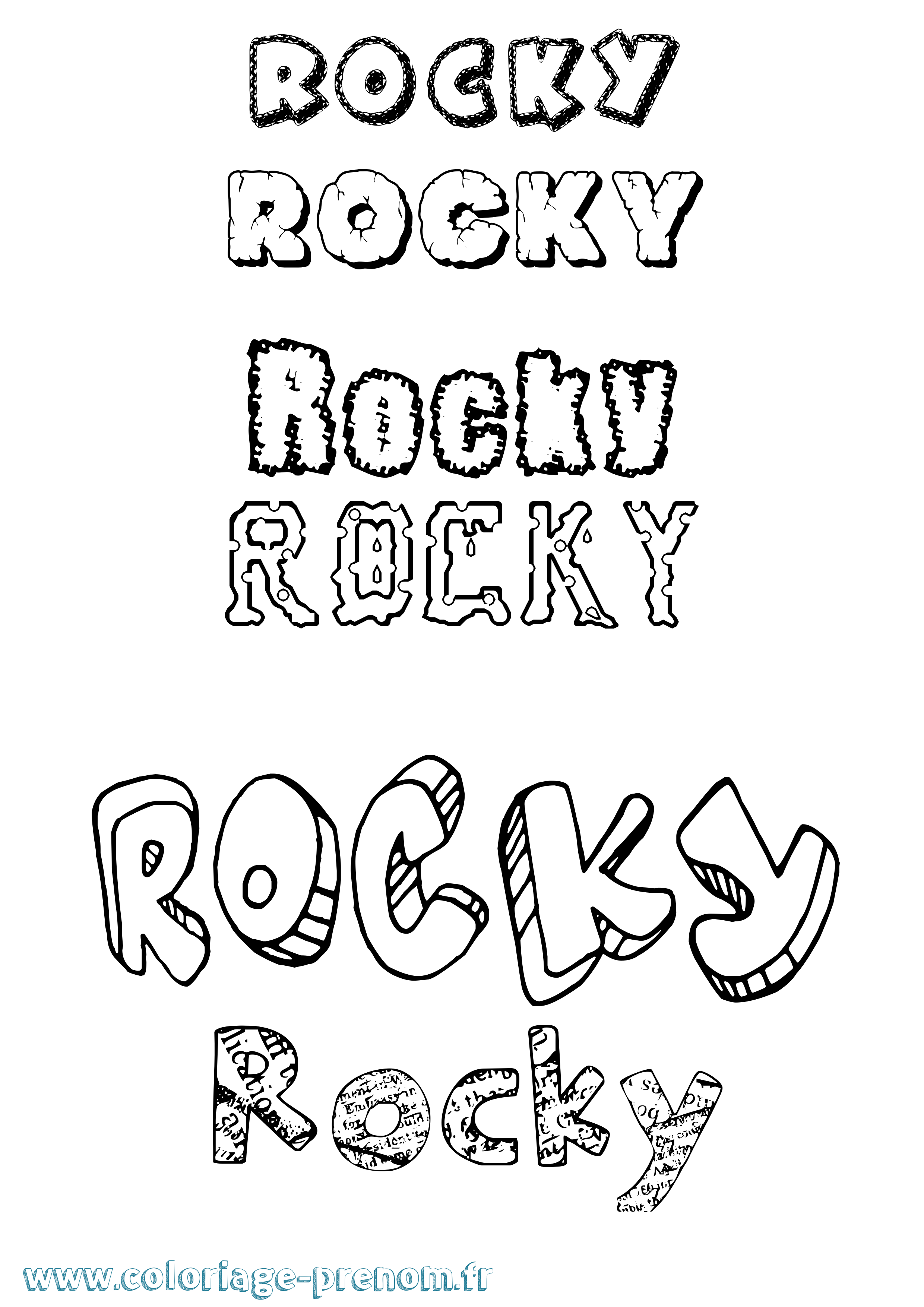 Coloriage prénom Rocky Destructuré
