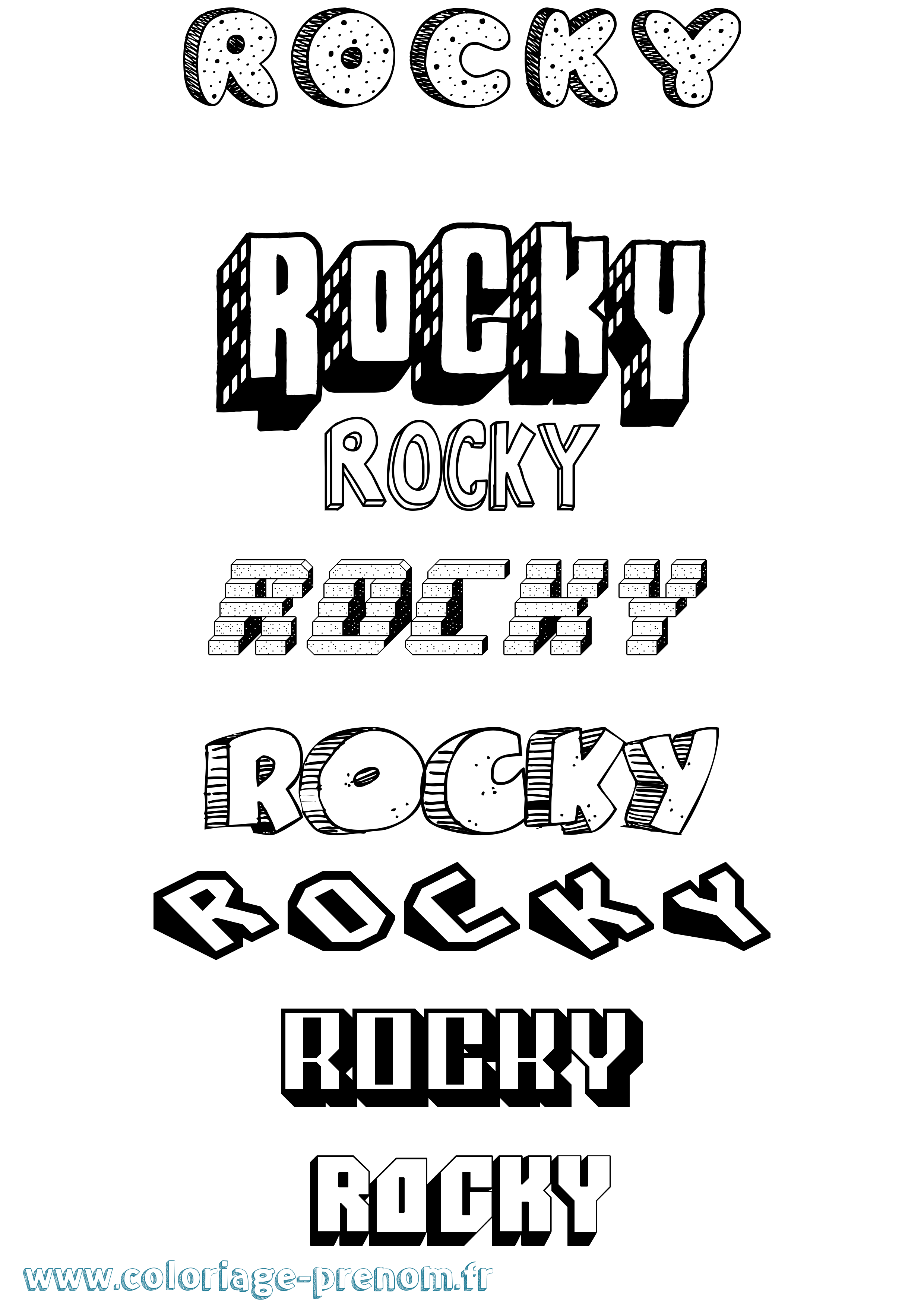 Coloriage prénom Rocky Effet 3D