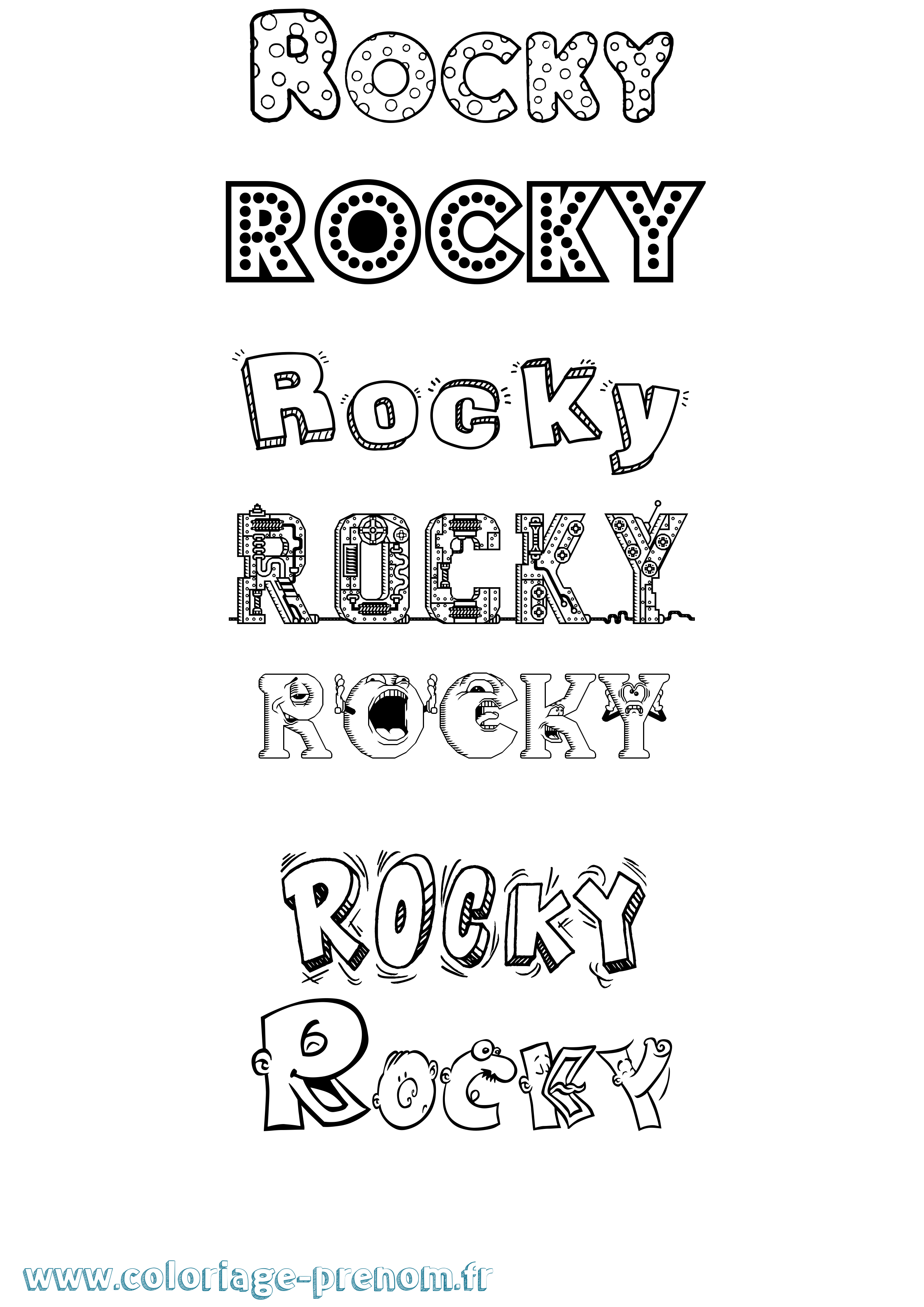 Coloriage prénom Rocky Fun
