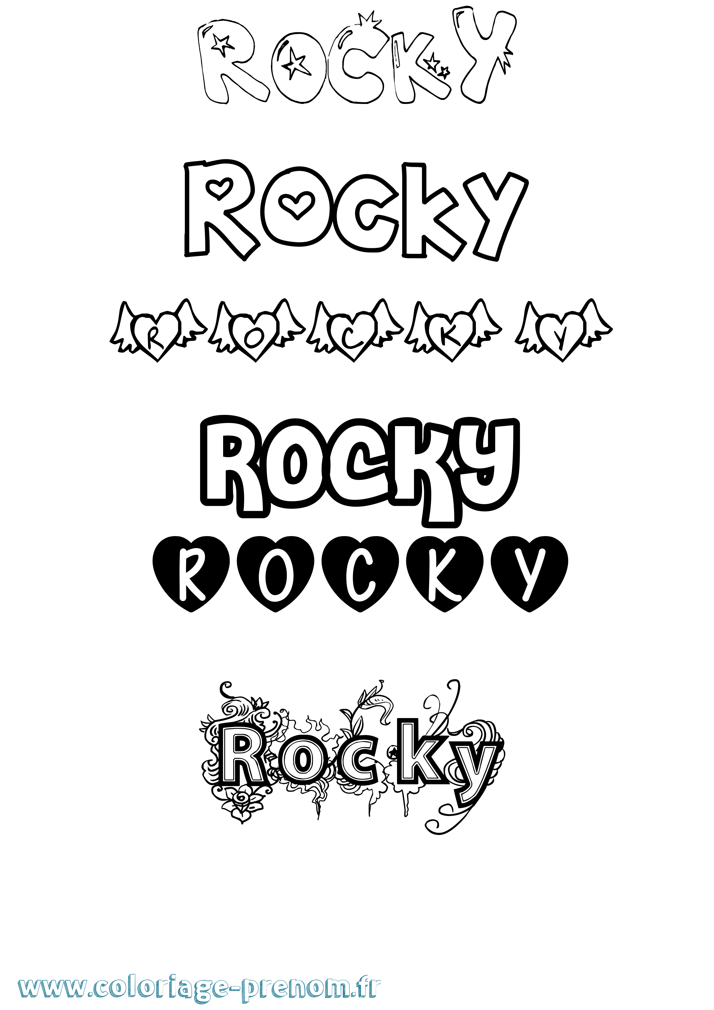 Coloriage prénom Rocky Girly