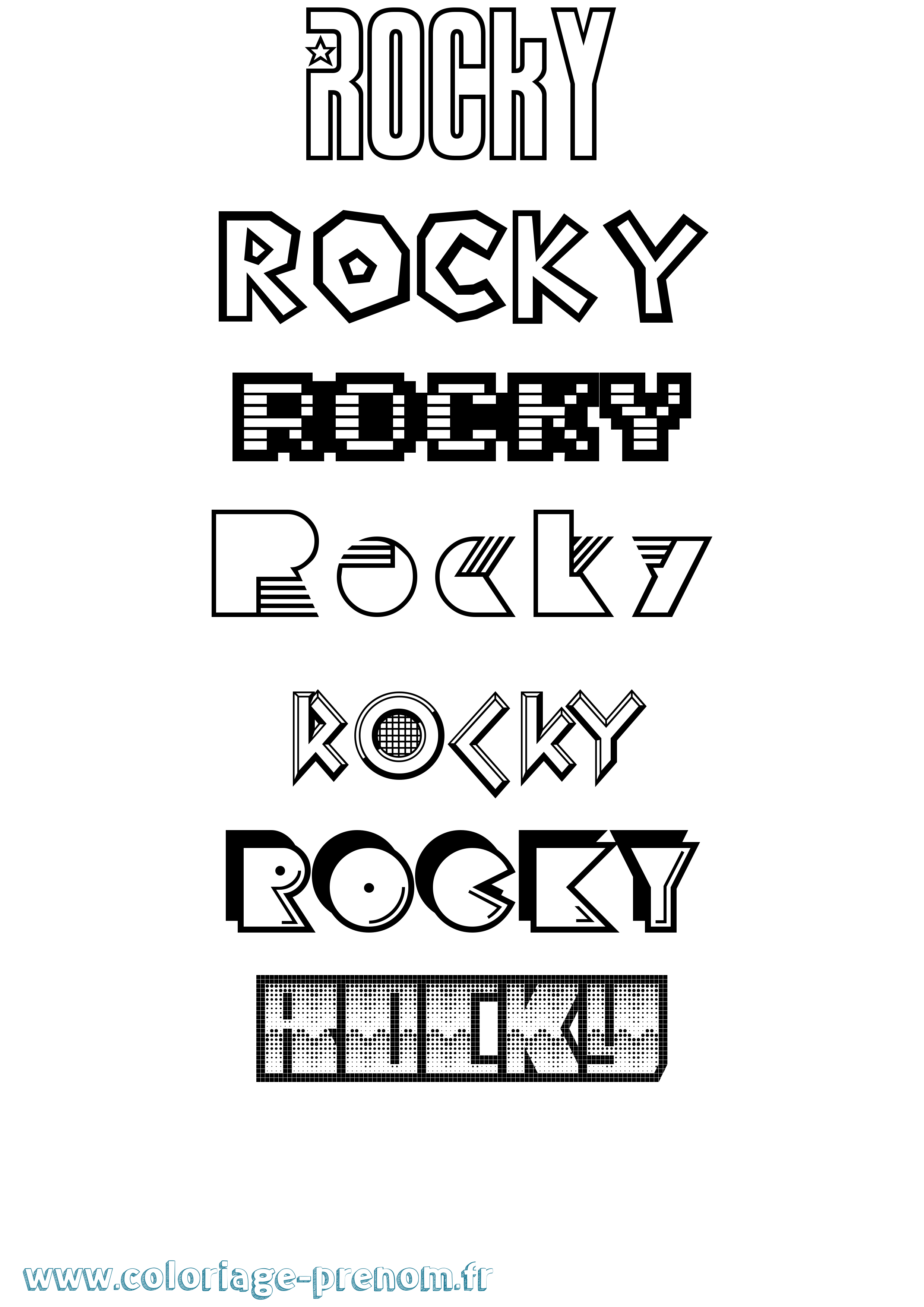 Coloriage prénom Rocky Jeux Vidéos