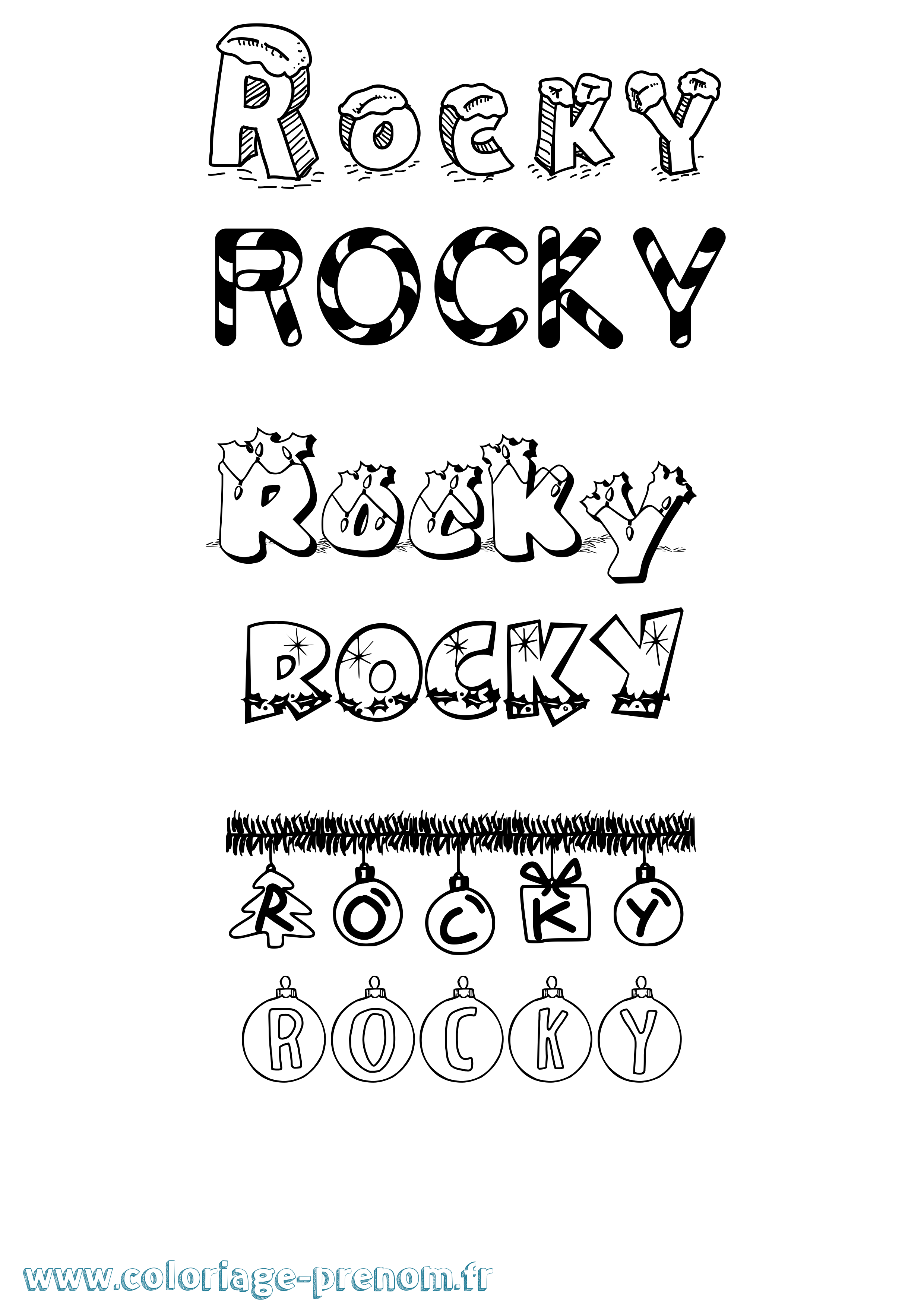 Coloriage prénom Rocky Noël