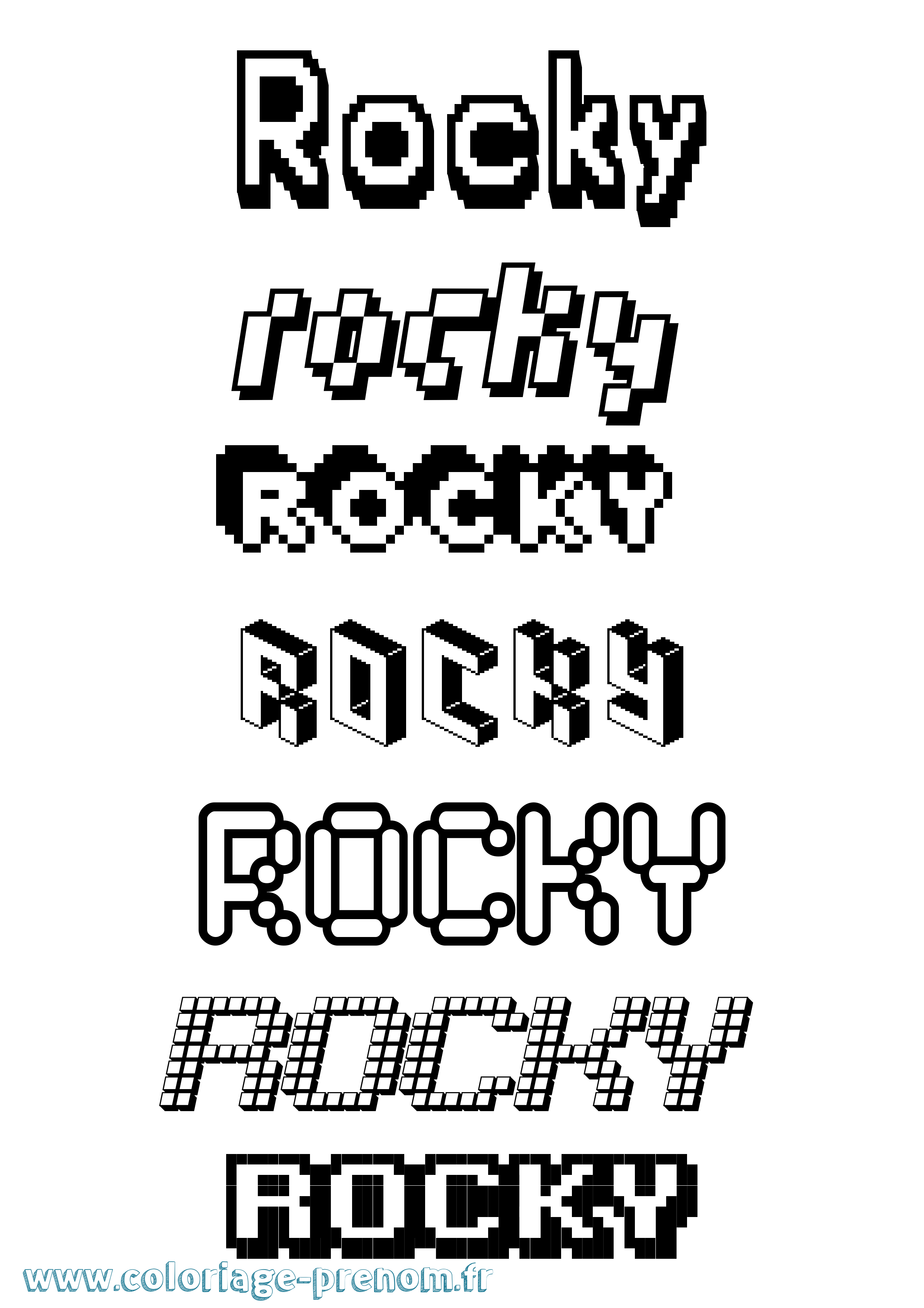Coloriage prénom Rocky Pixel