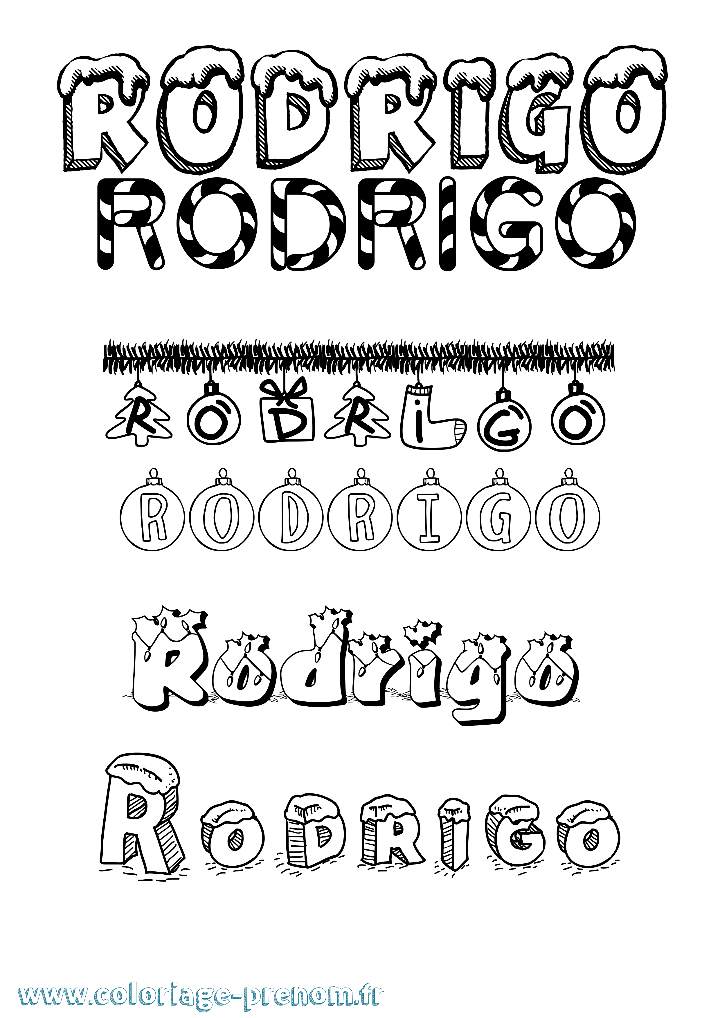 Coloriage prénom Rodrigo Noël