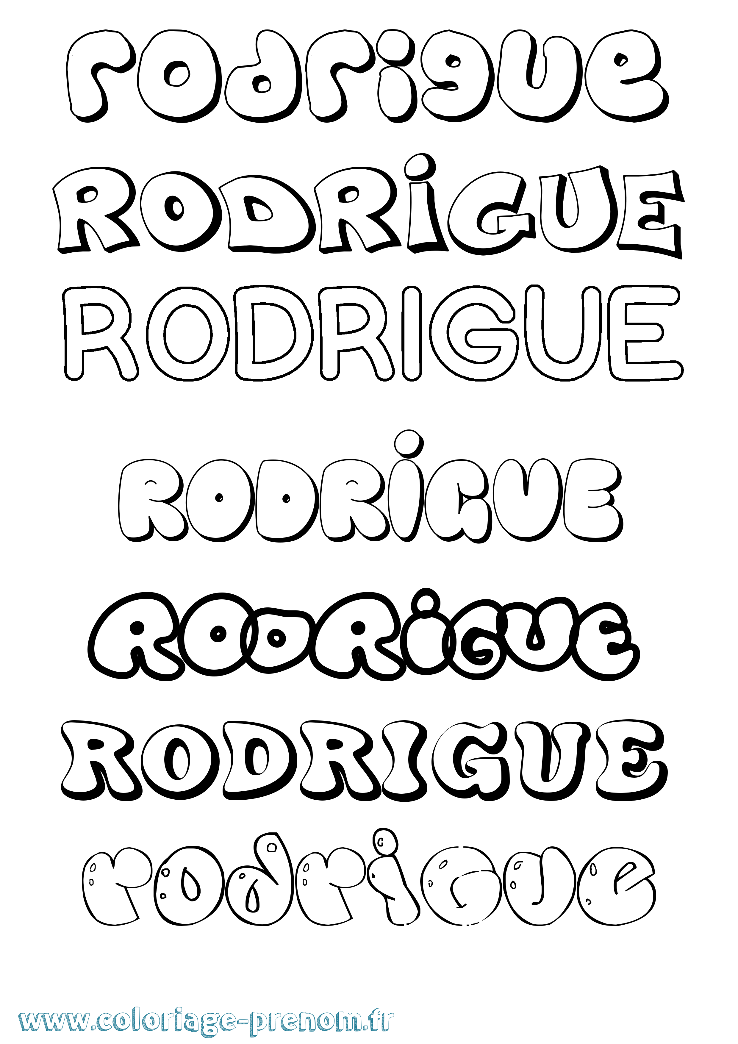 Coloriage prénom Rodrigue Bubble