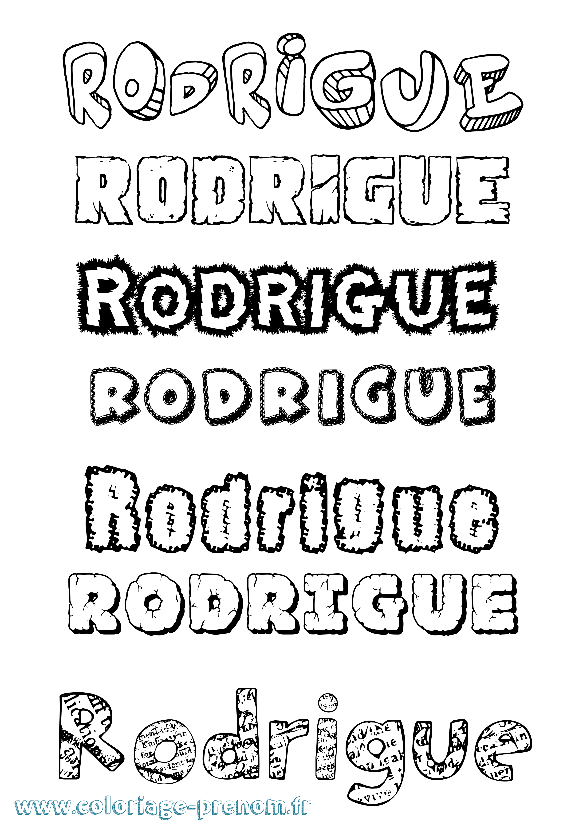 Coloriage prénom Rodrigue Destructuré