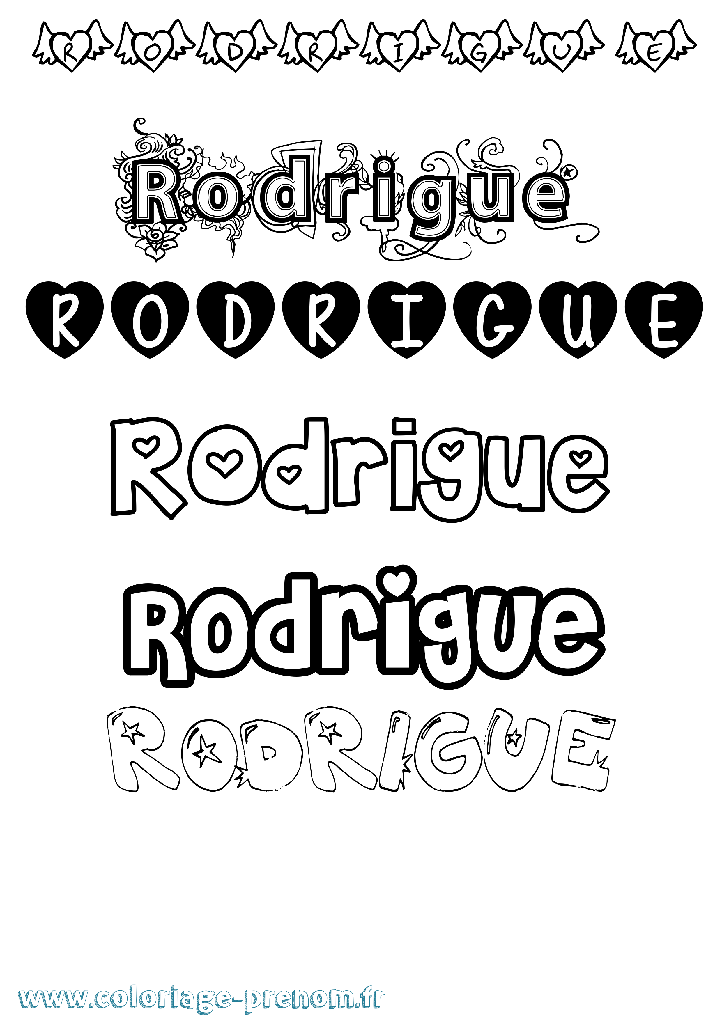 Coloriage prénom Rodrigue Girly