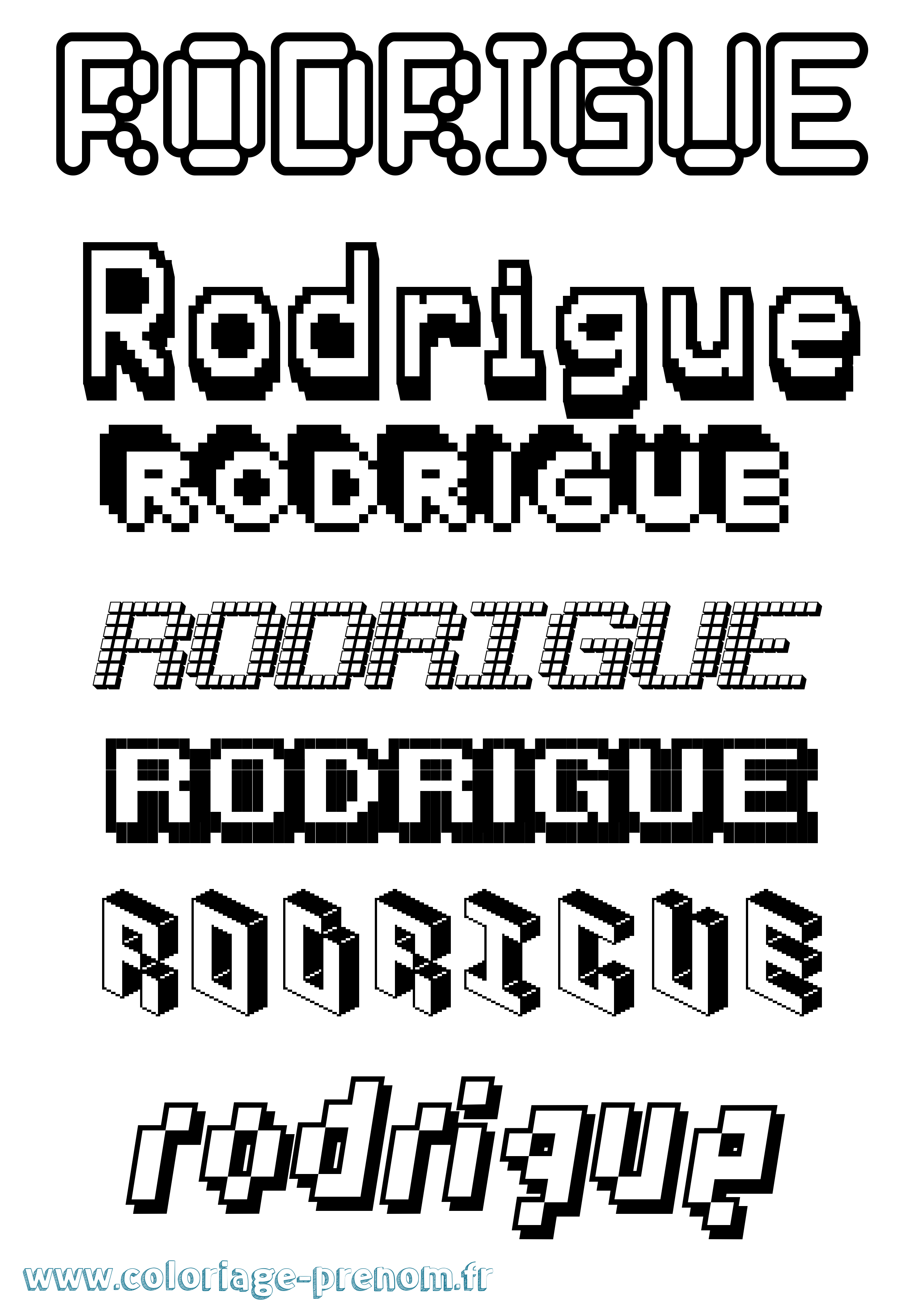 Coloriage prénom Rodrigue Pixel