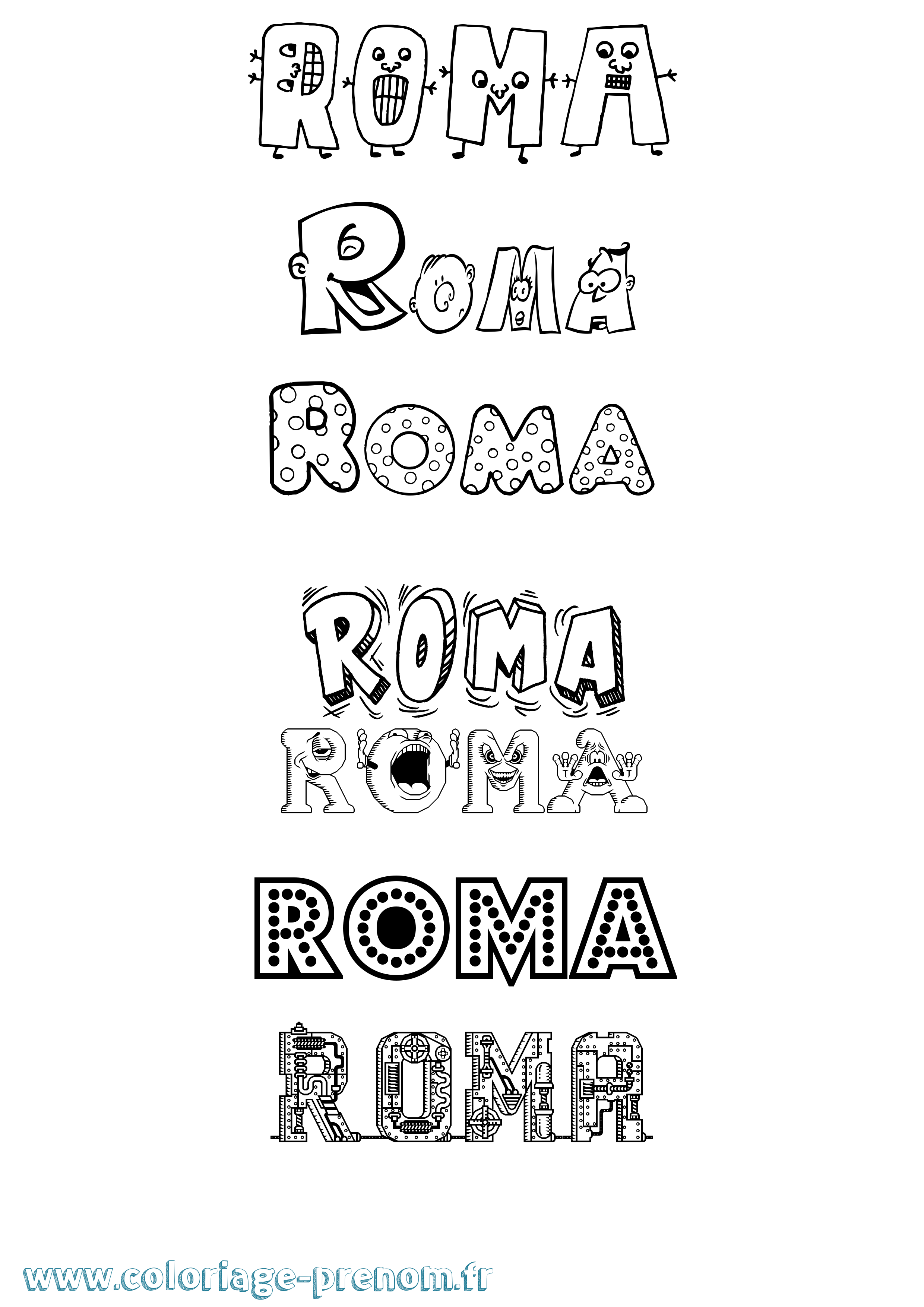 Coloriage prénom Roma Fun