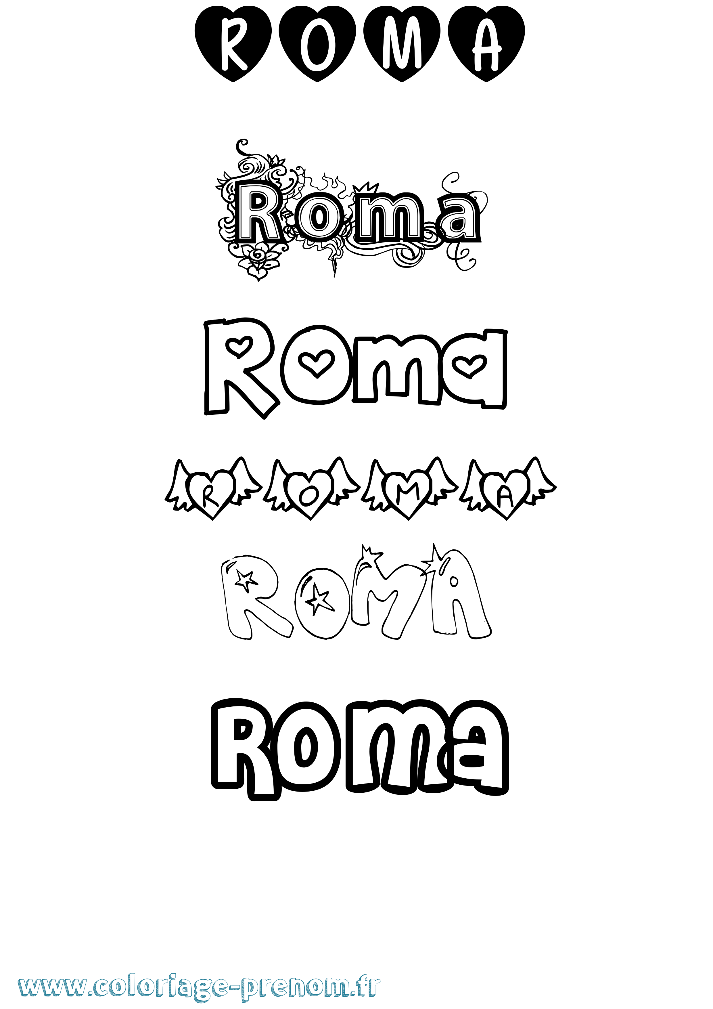 Coloriage prénom Roma Girly