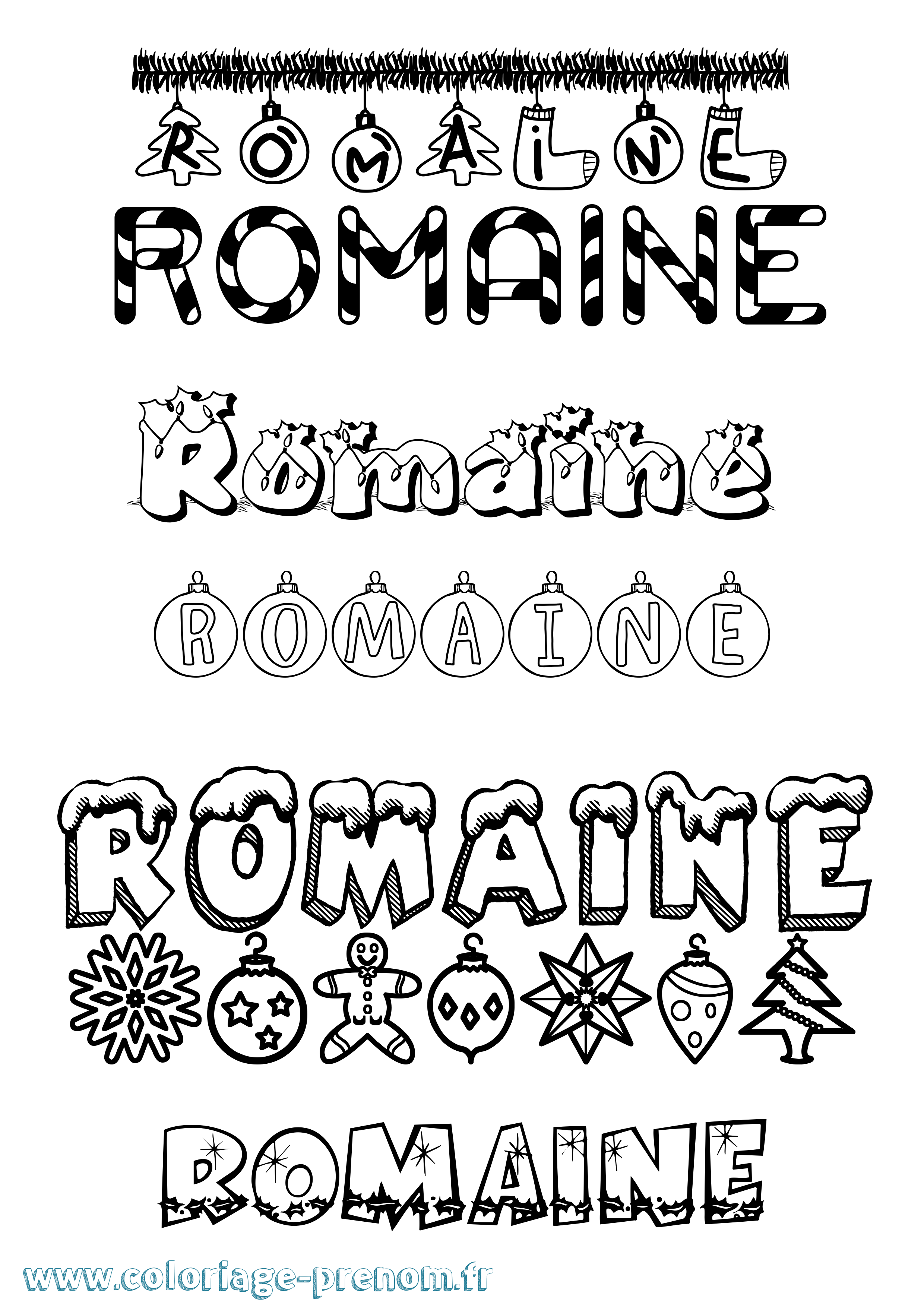 Coloriage prénom Romaine Noël