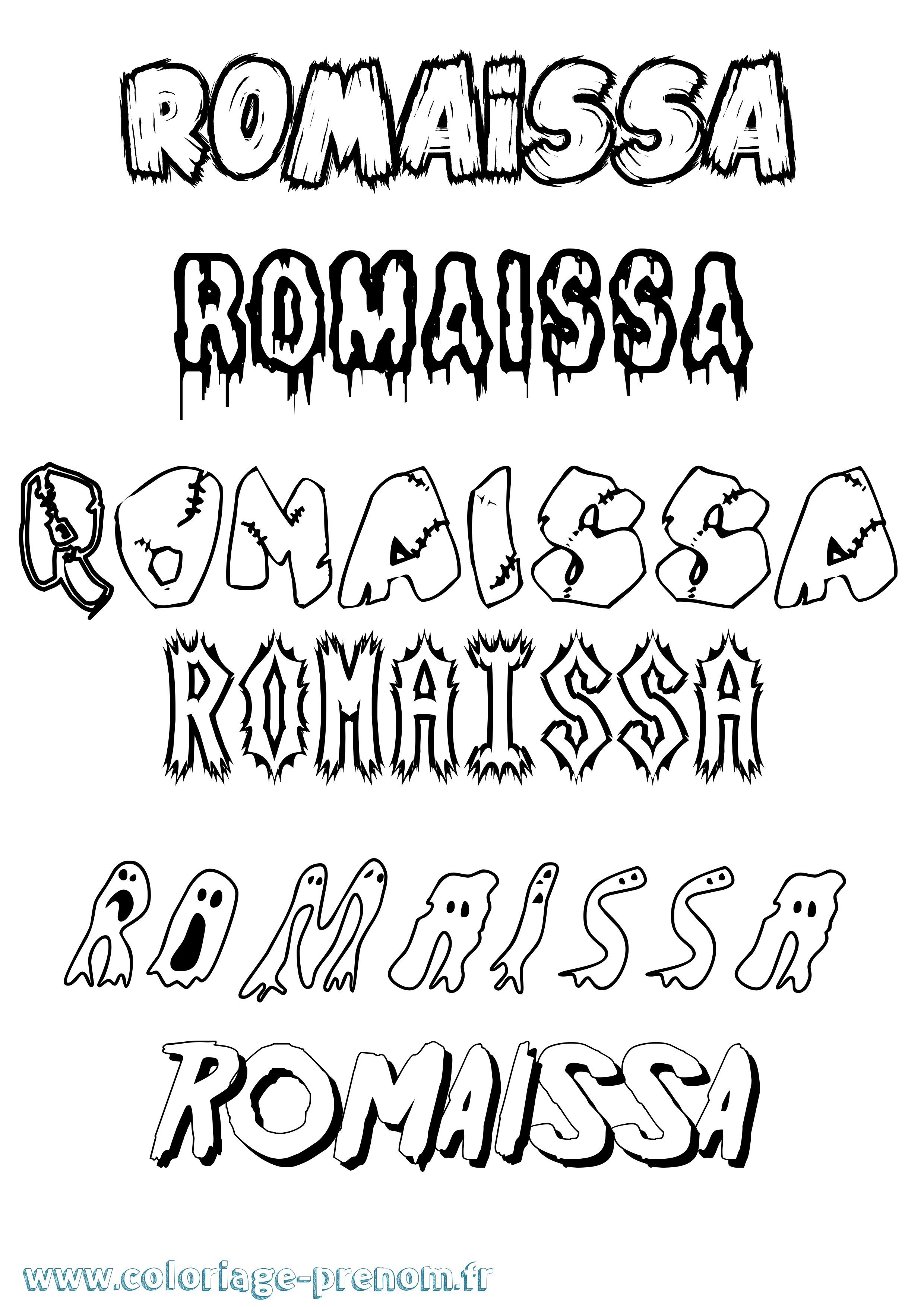 Coloriage prénom Romaissa Frisson