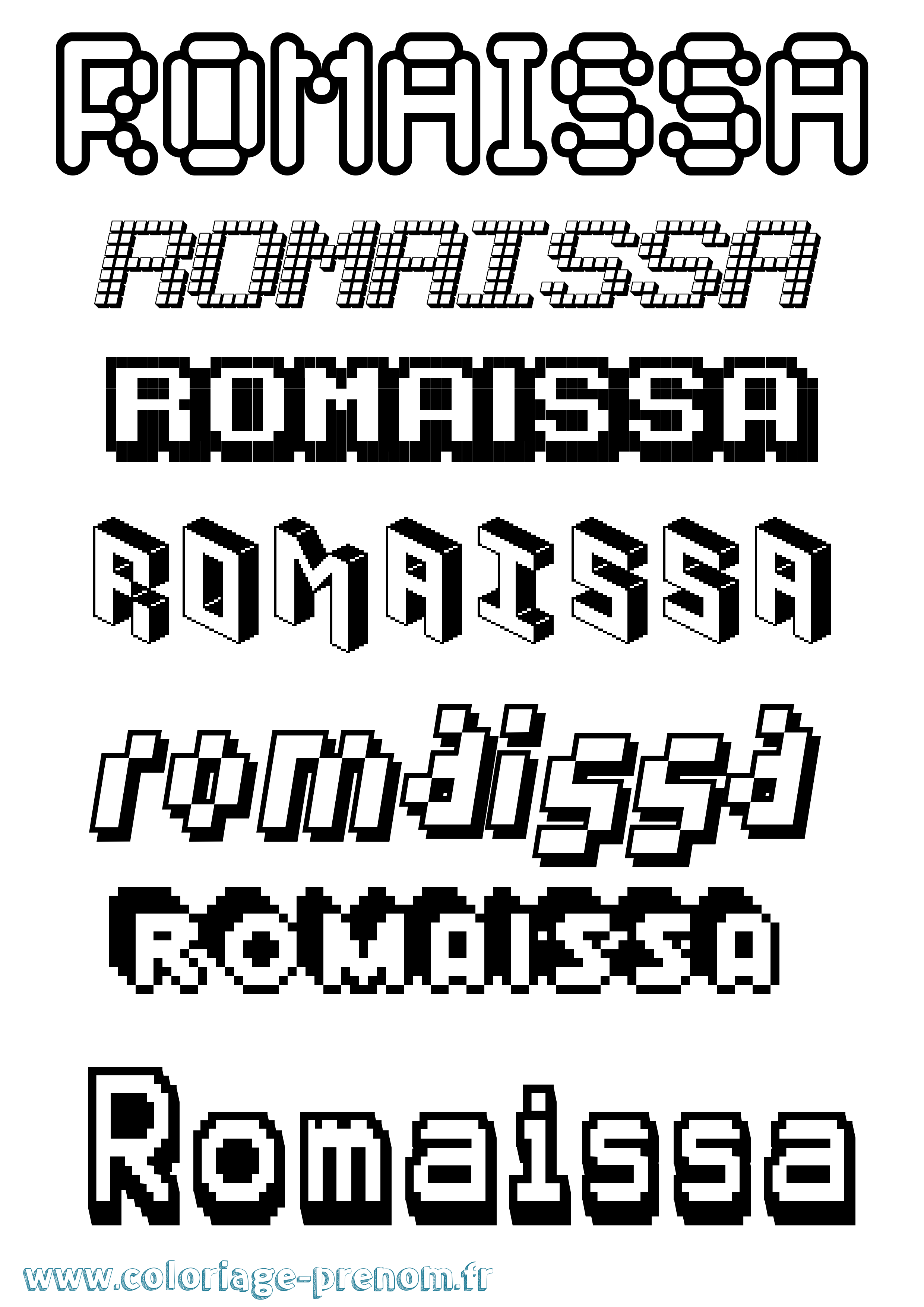 Coloriage prénom Romaissa Pixel