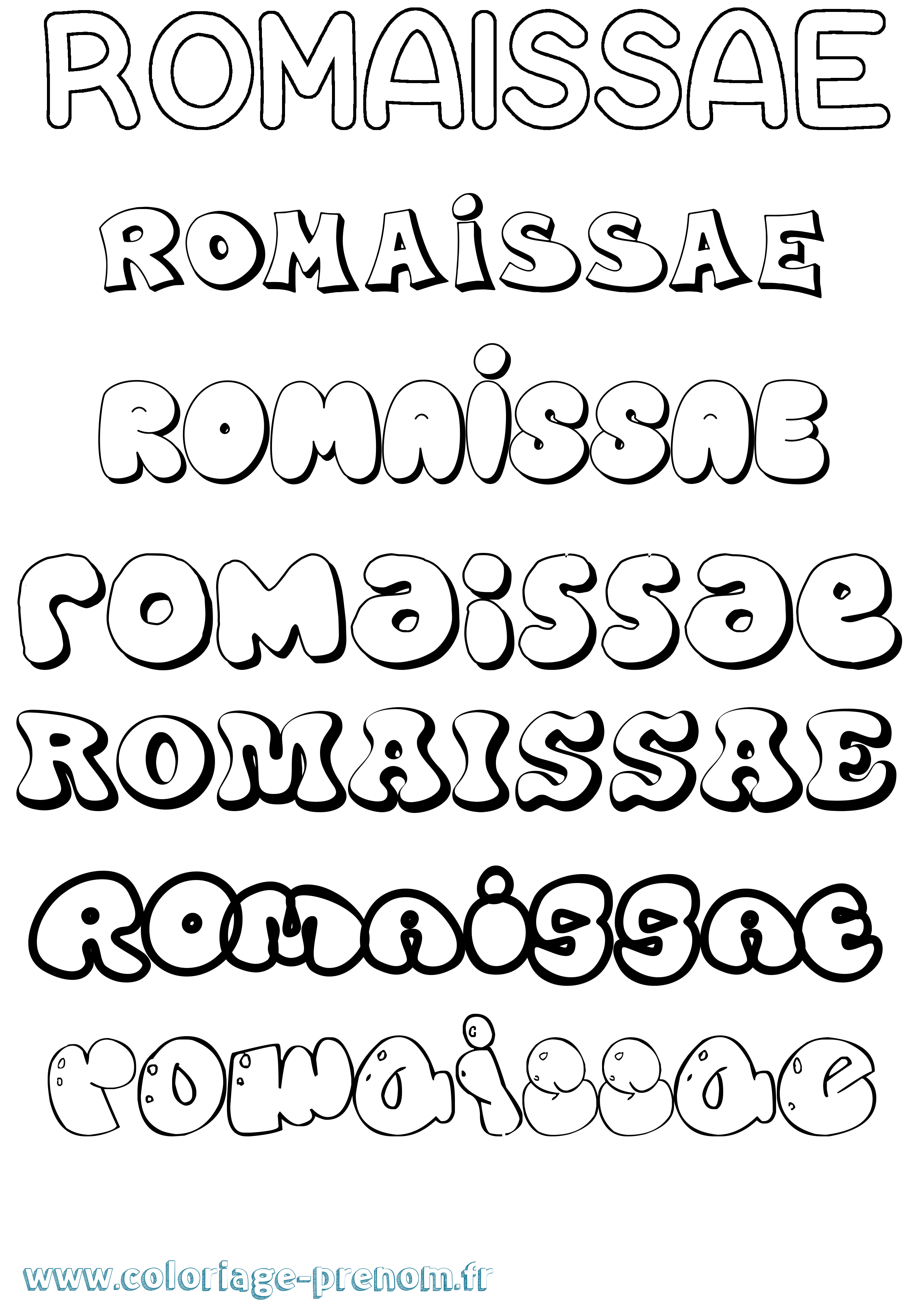 Coloriage prénom Romaissae Bubble