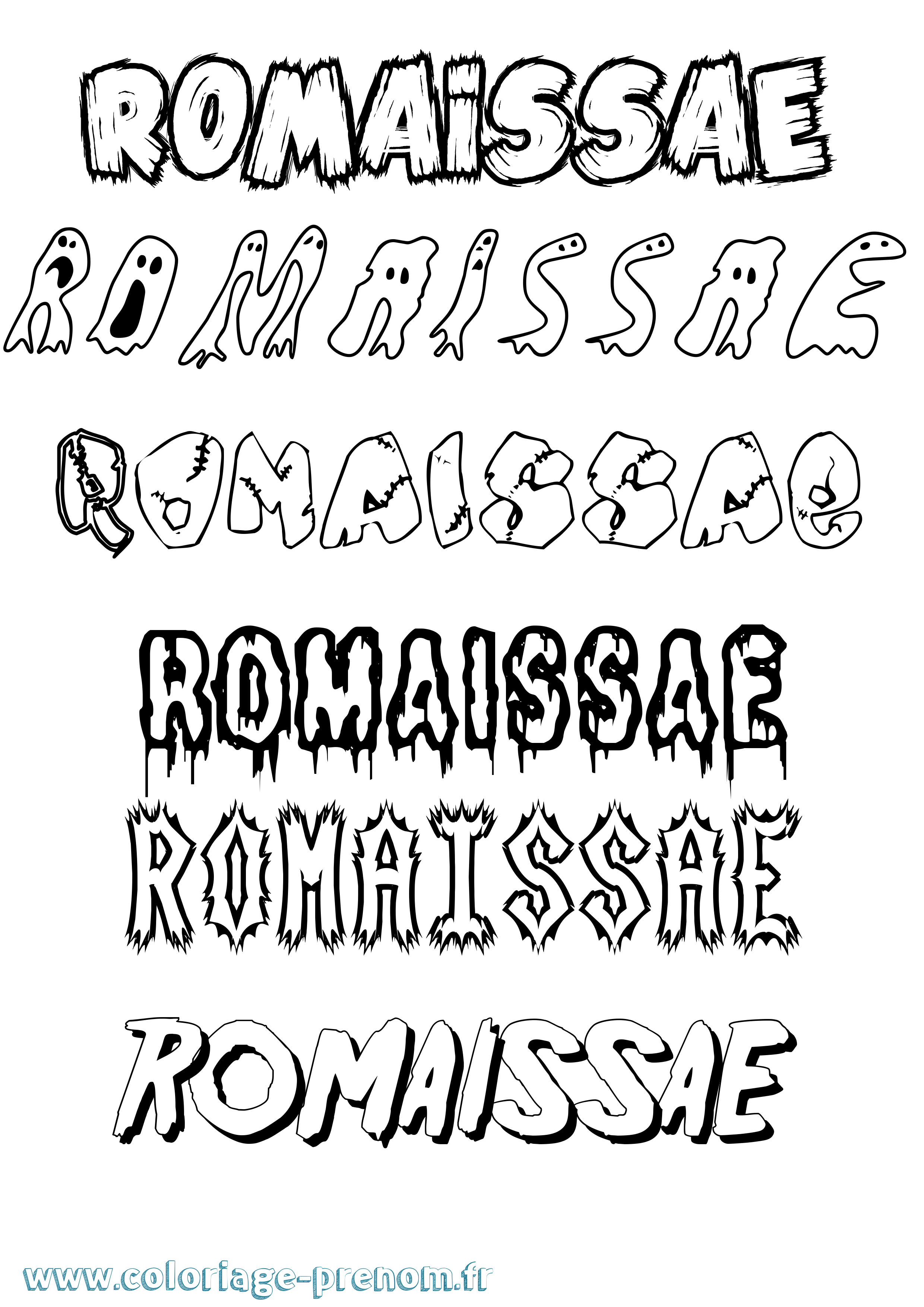 Coloriage prénom Romaissae Frisson
