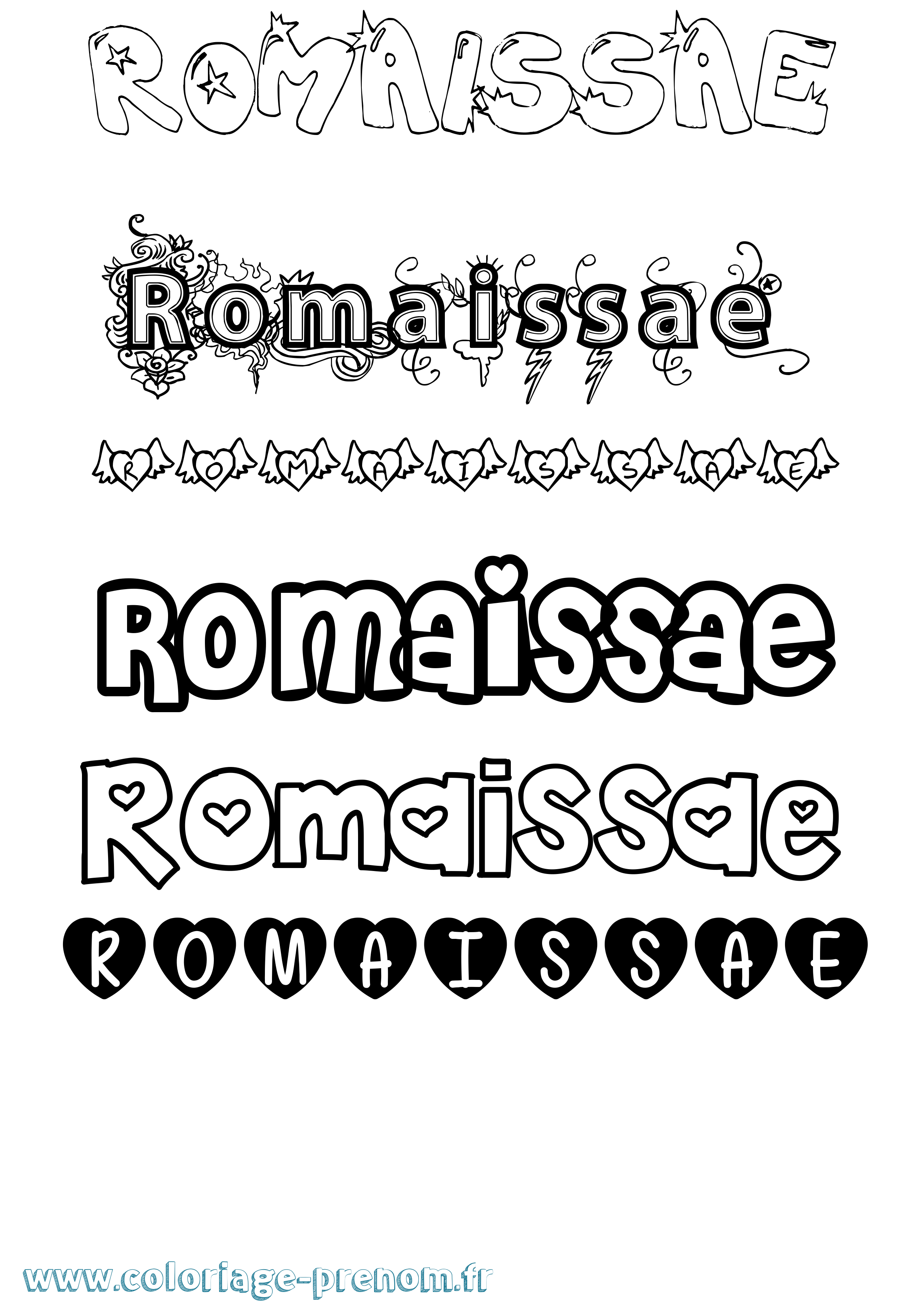 Coloriage prénom Romaissae Girly