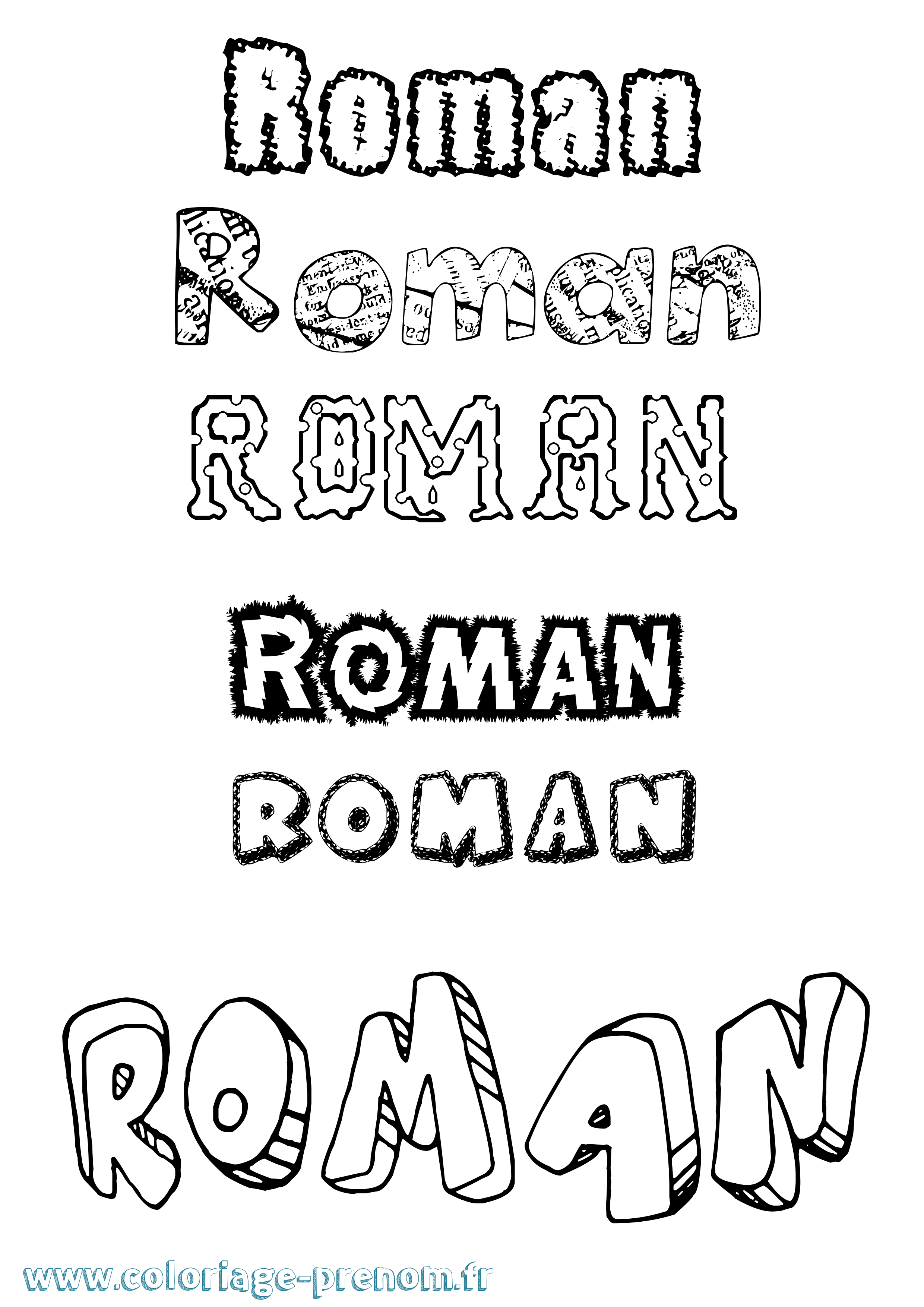 Coloriage prénom Roman Destructuré