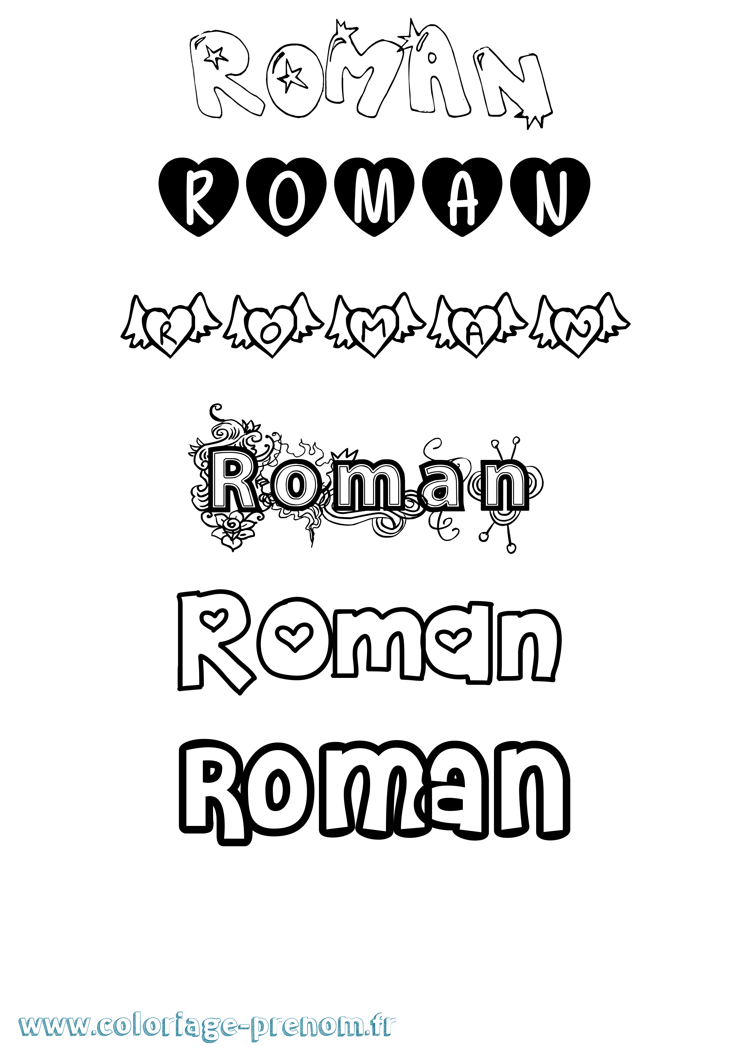 Coloriage prénom Roman Girly