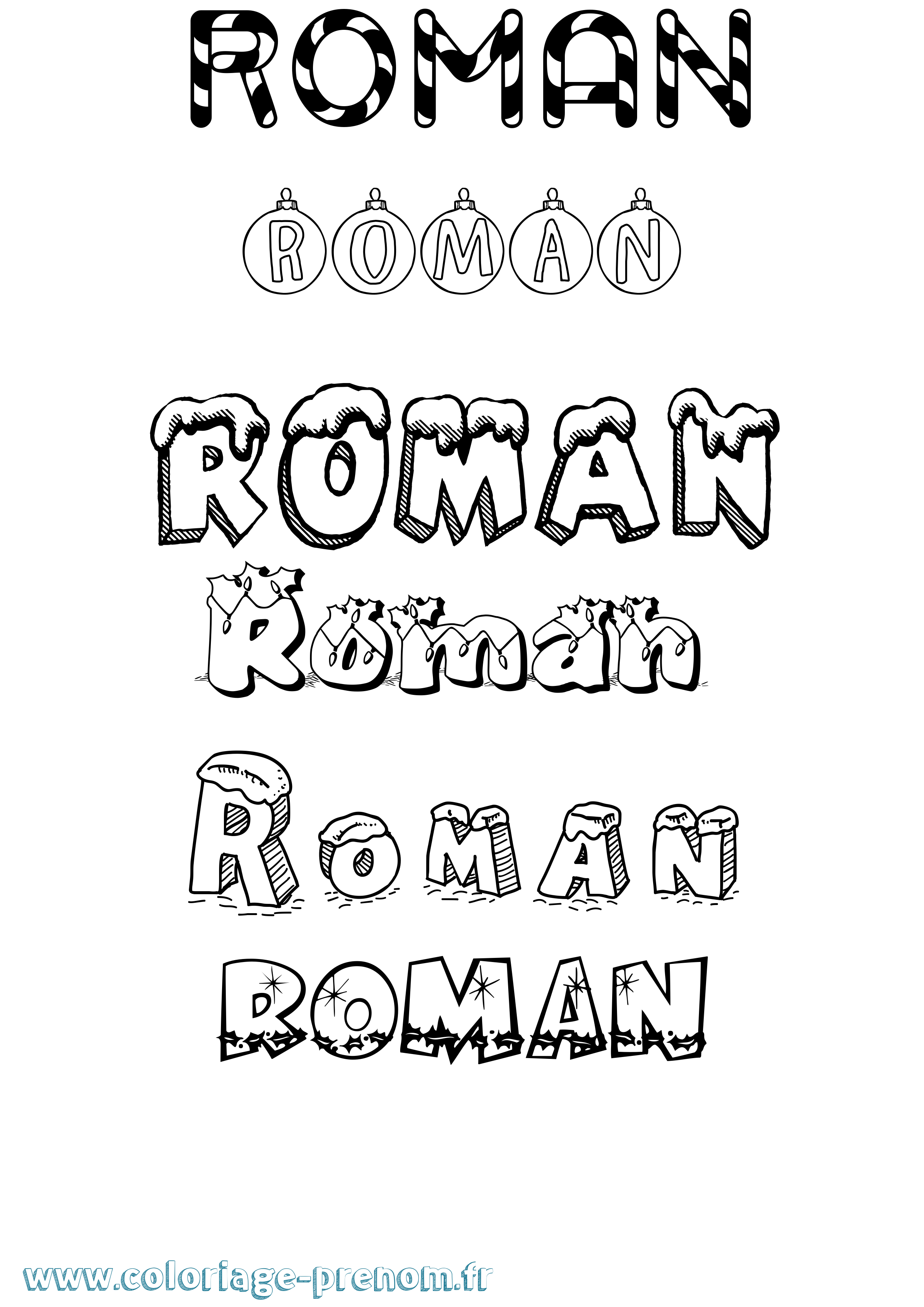 Coloriage prénom Roman Noël