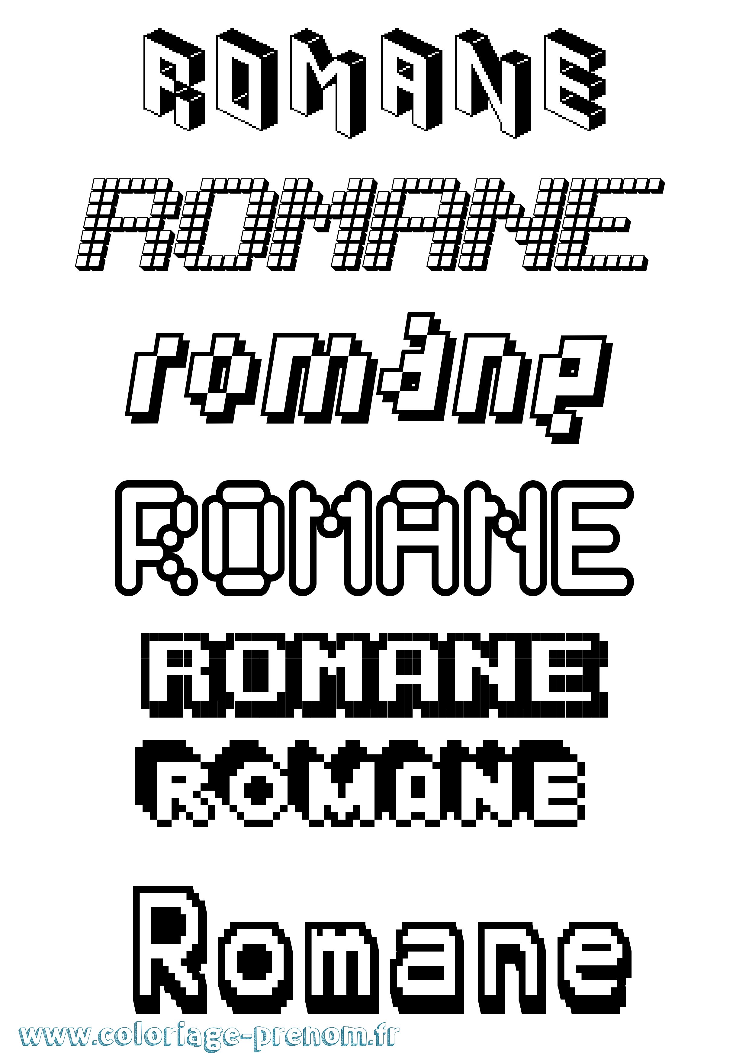 Coloriage prénom Romane Pixel